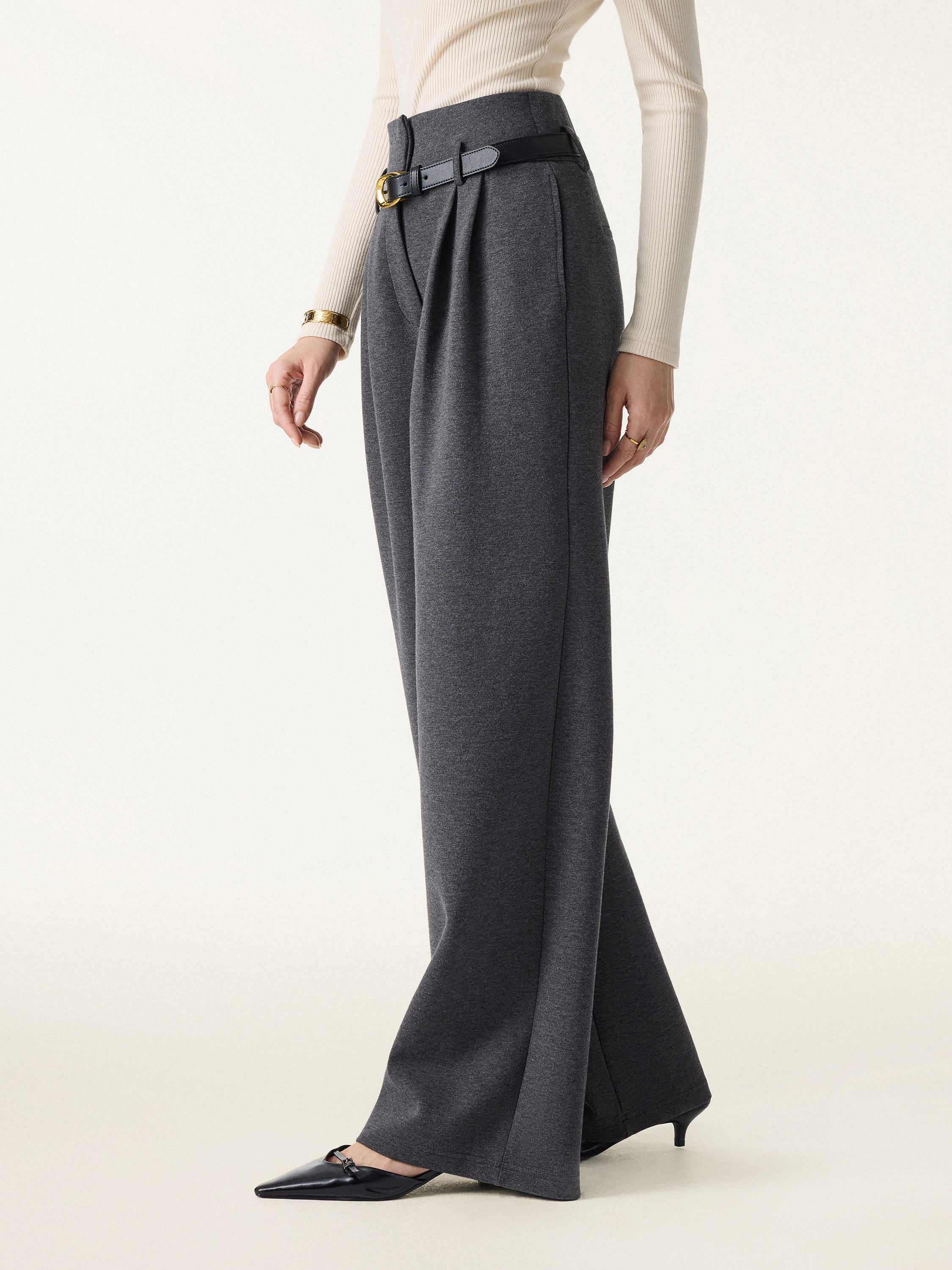 Jero™ | Cozy Warm High Rise Wide Leg Trousers with Pockets
