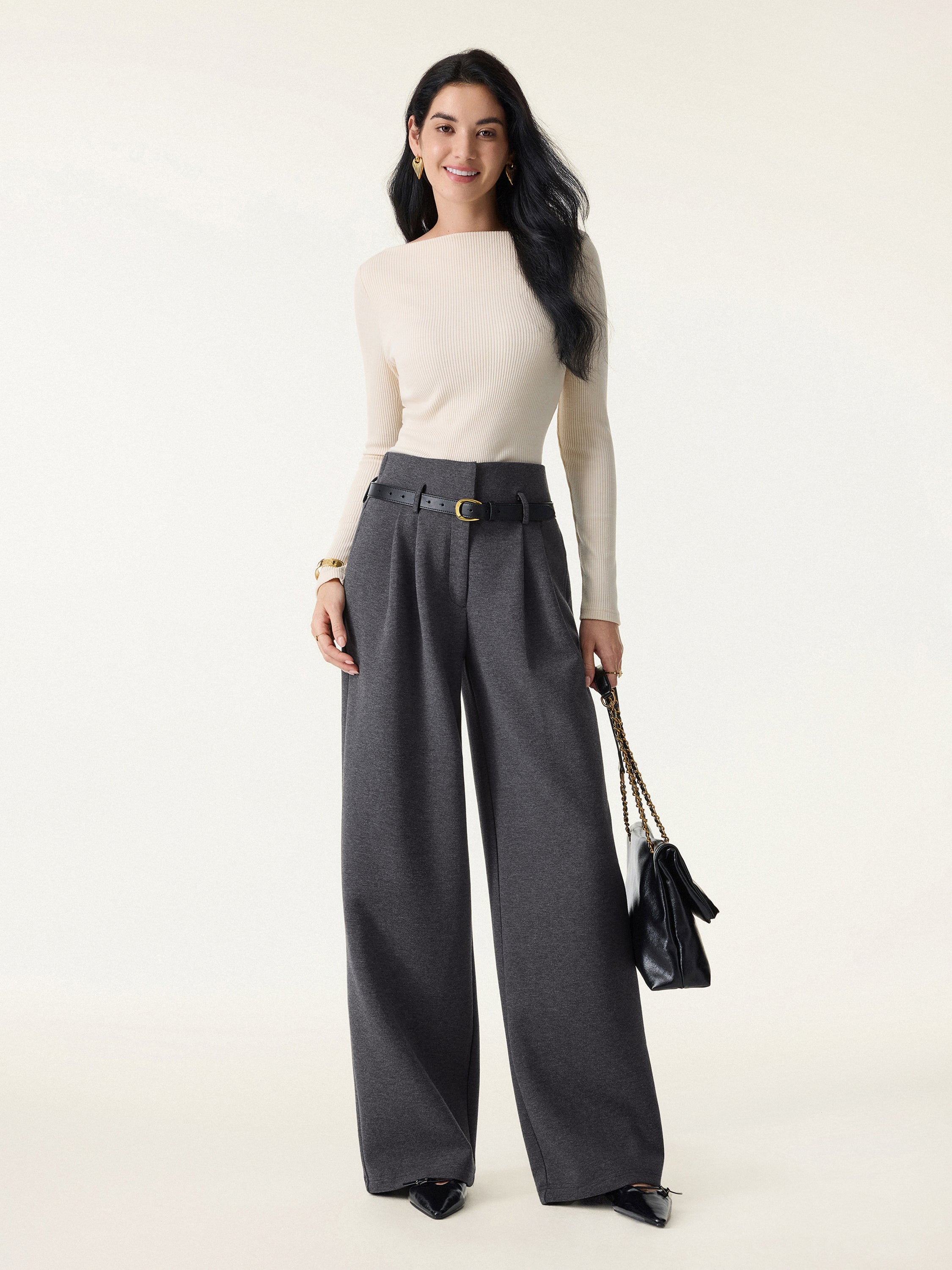 Jero™ | Cozy Warm High Rise Wide Leg Trousers with Pockets