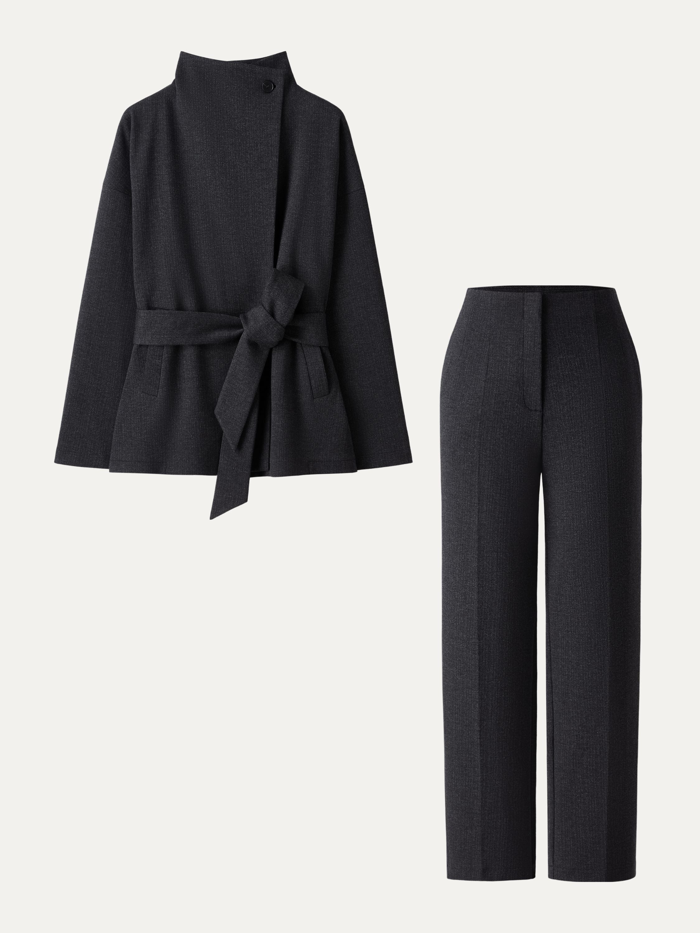 Jero ™ | 2Pcs Set Regular Tapered Trousers & Retro Belted Jacket