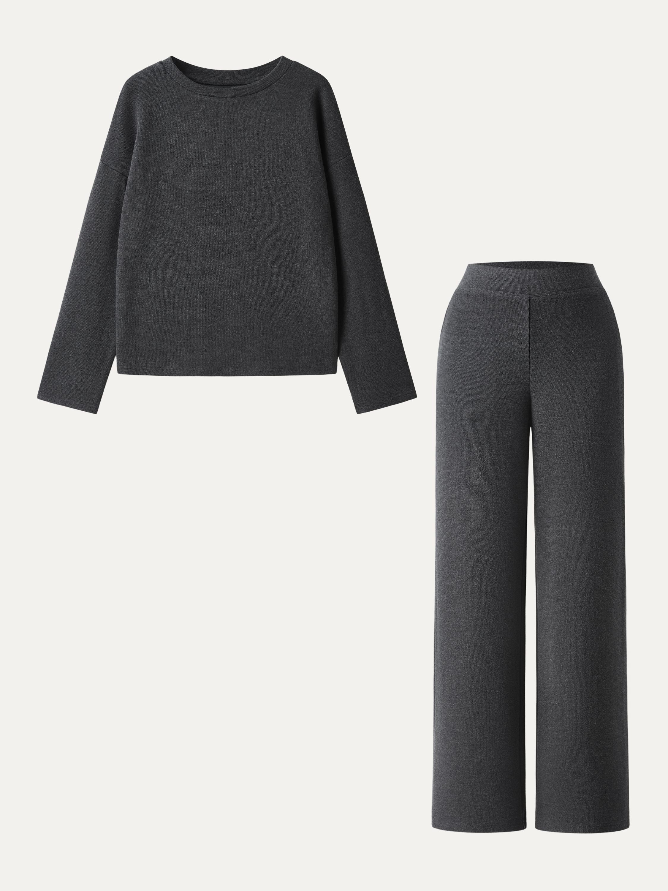 Jero ™ | 2Pcs Set Long Sleeve Top & Mid Rise Straight Leg Pants