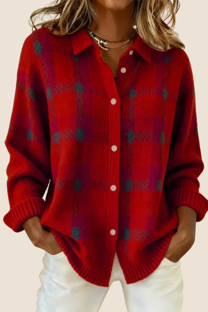 Knitted Blouse with Checkered Pattern