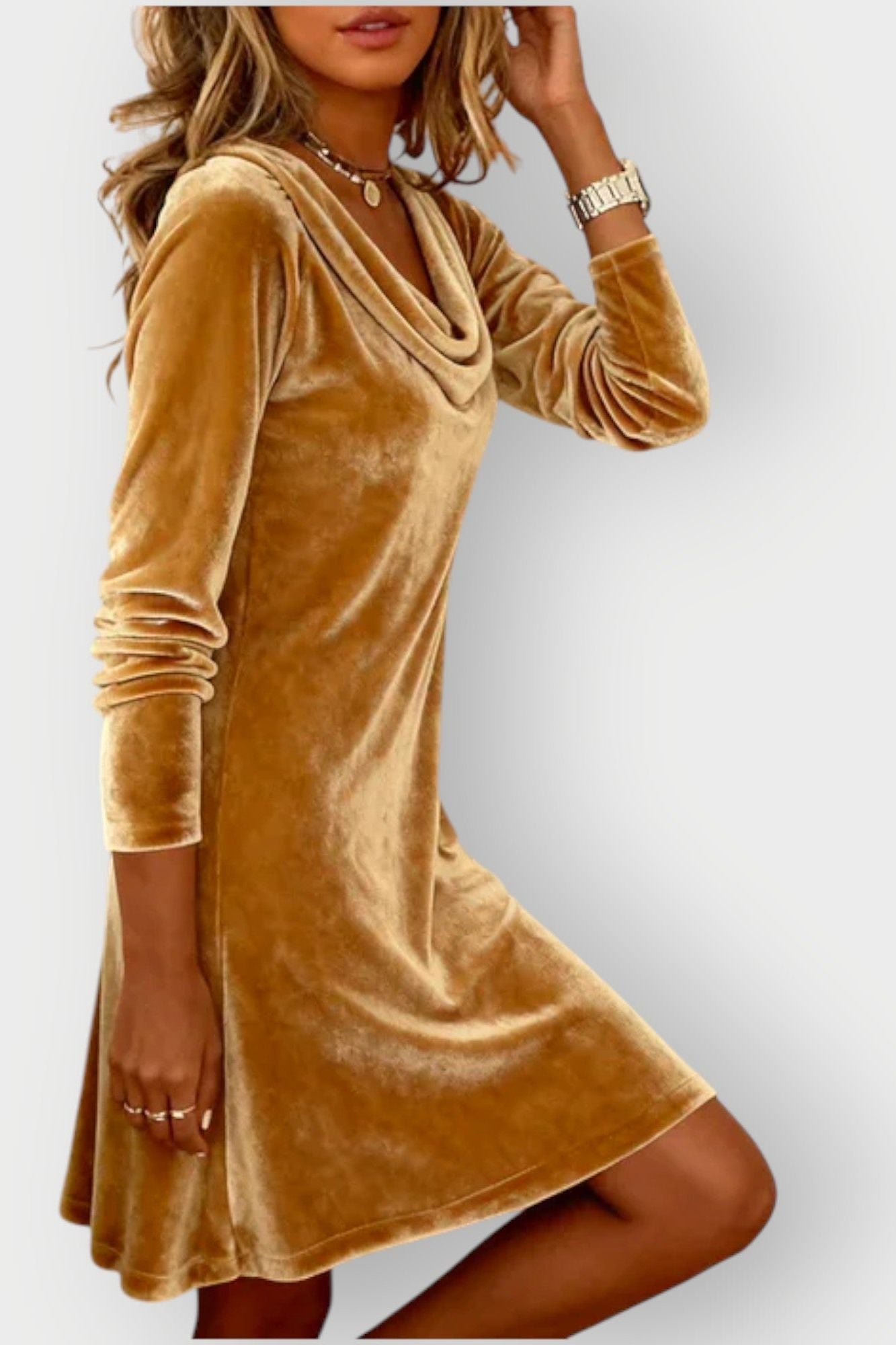 Kathleen - Drape Neck Velvet Dress