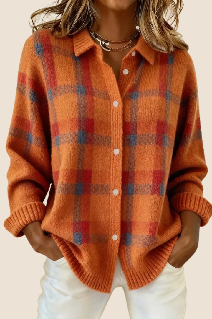 Knitted Blouse with Checkered Pattern