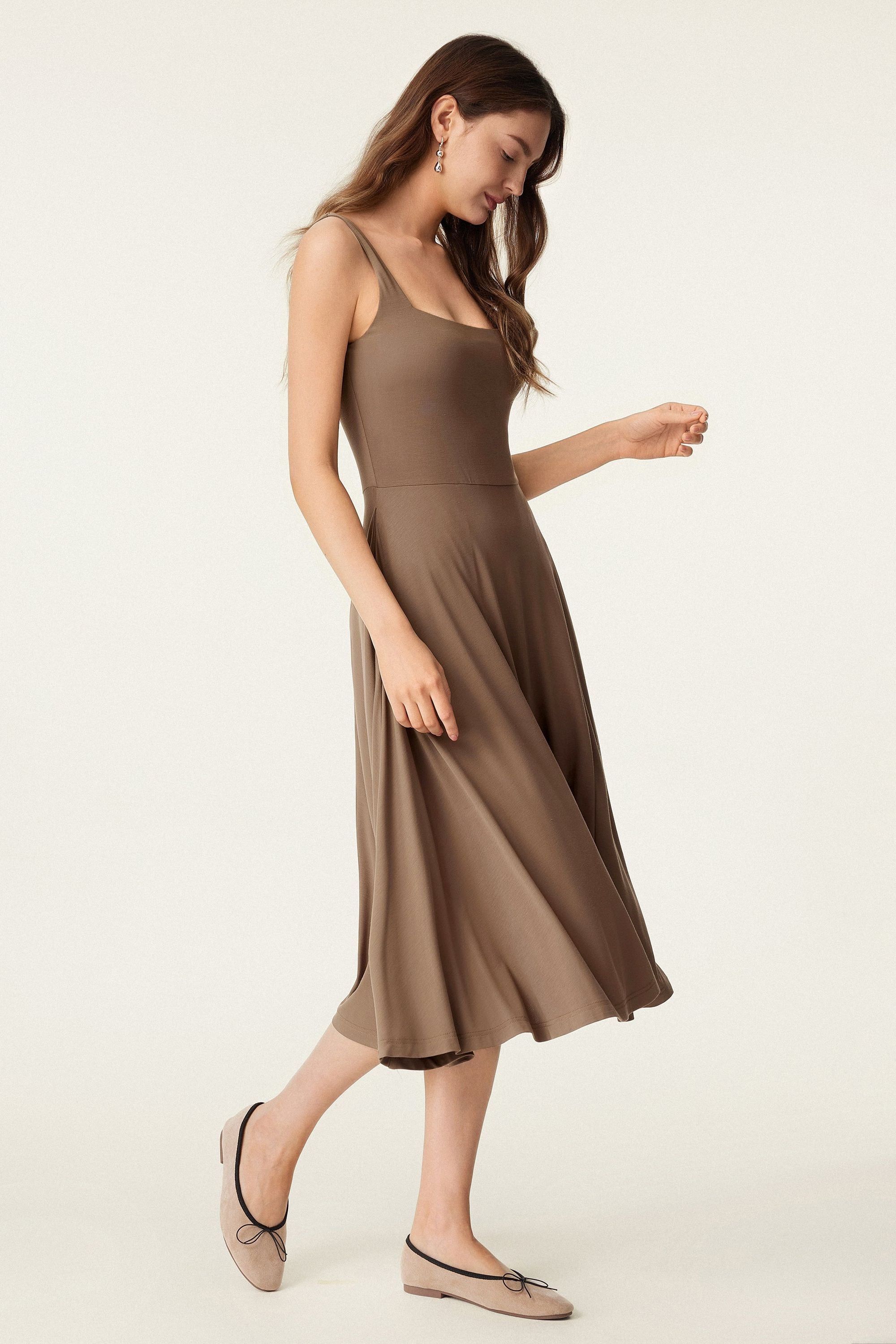 Square Neck Flowy New Airy Brami Midi Dress