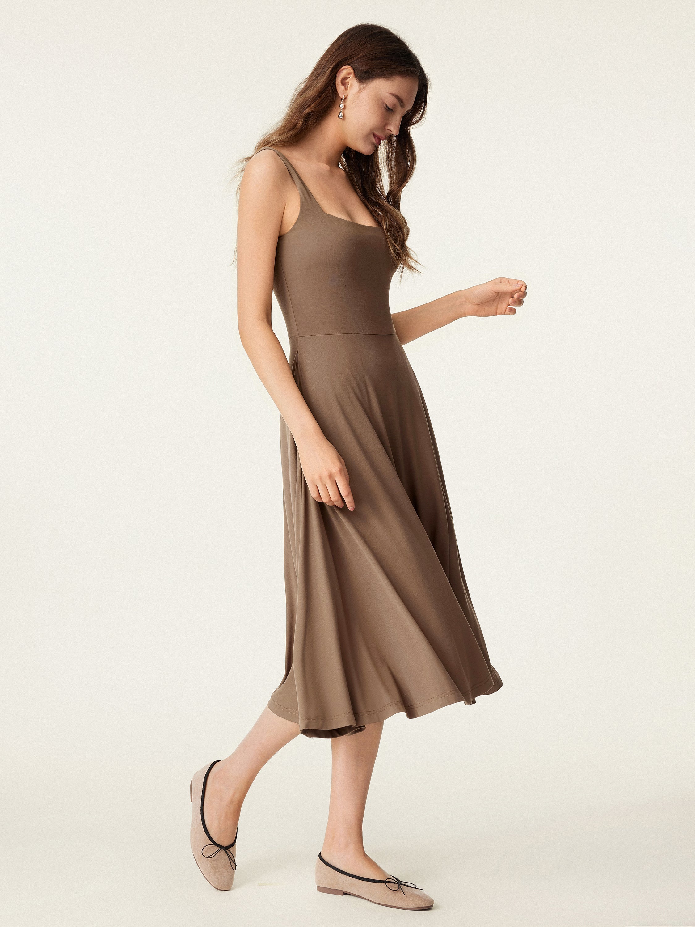Jero™ | Square Neck Flowy New Airy Brami Midi Dress