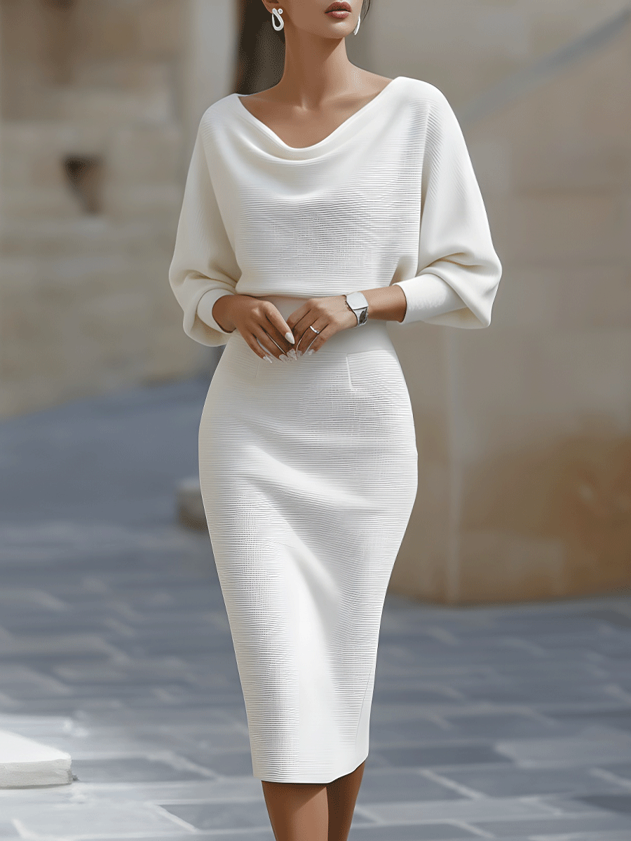 Jero™ | White Draped Batwing Midi Dress
