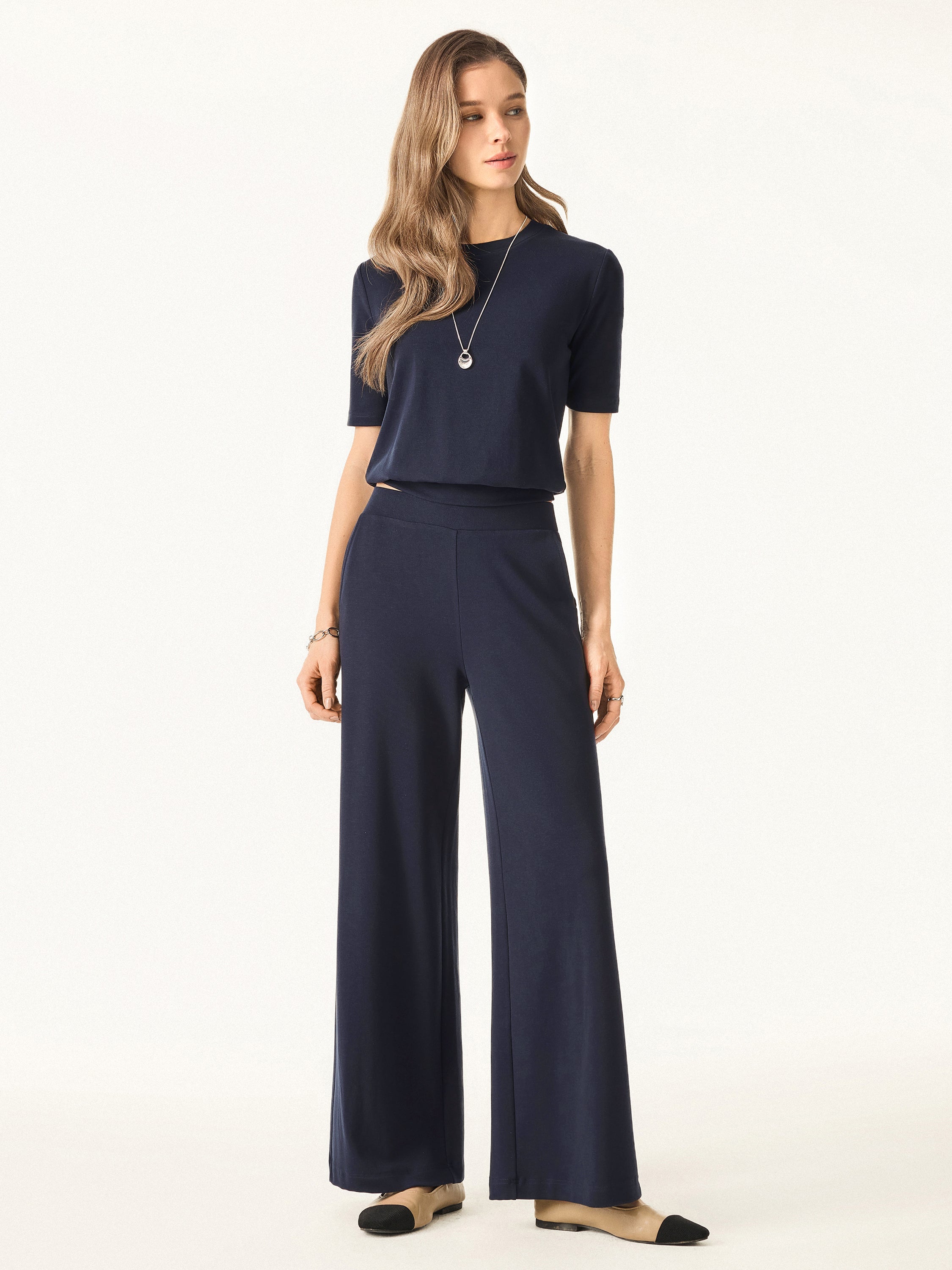 Jero™ | Wool Wide Leg Pull-on Pants with Pockets