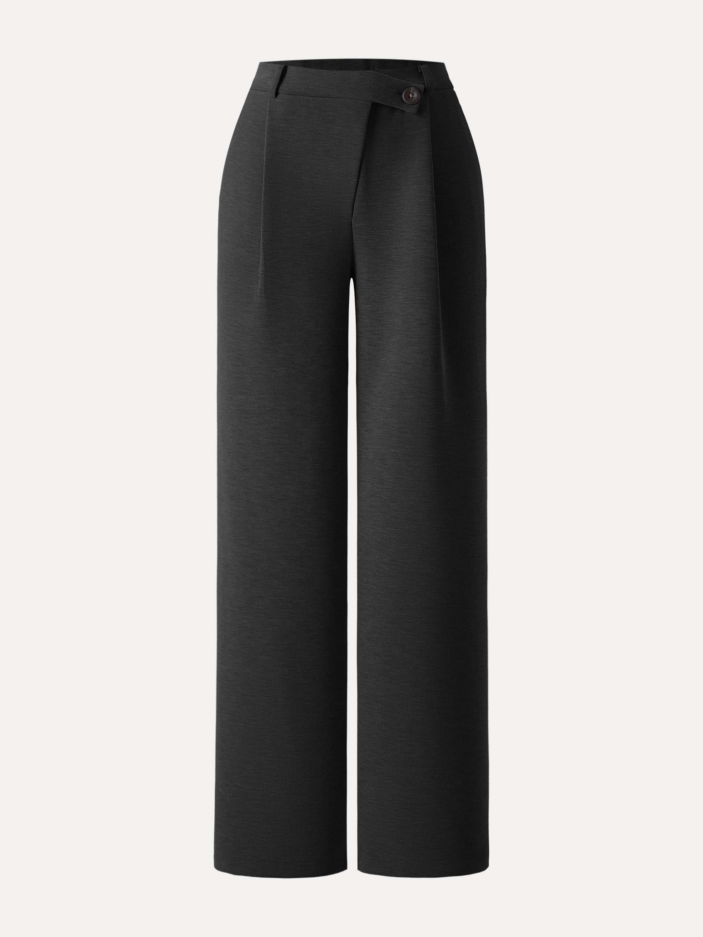 Jero™ | Cozy Warm High Rise Slanted Fly Front Wide Leg Pants