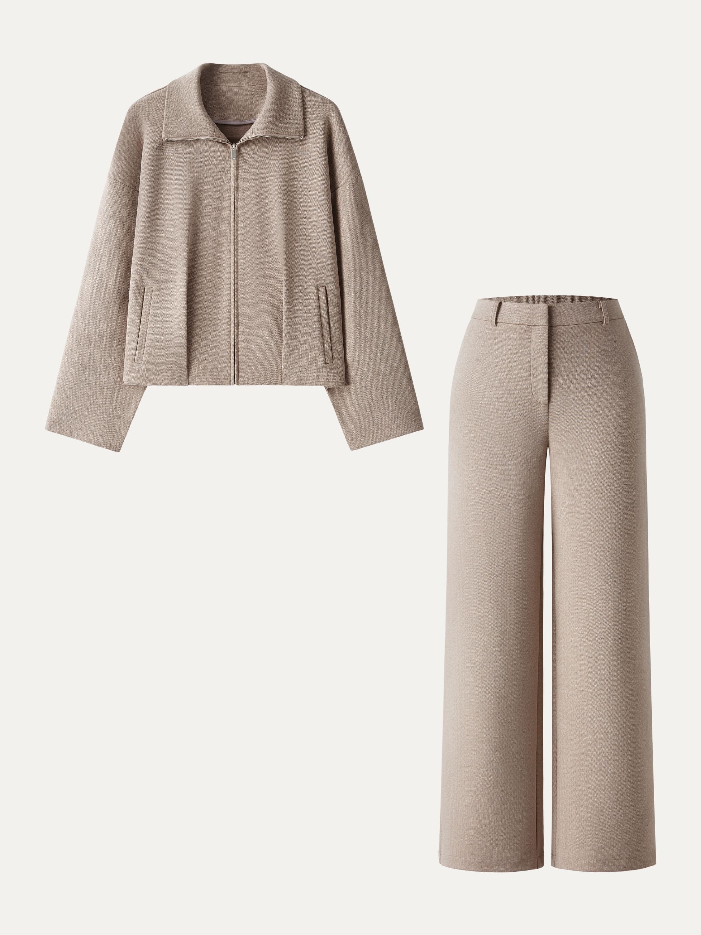 Jero ™ | 2Pcs Set Full Zip Jacket & Mid Rise Straight Leg Pants with Pockets