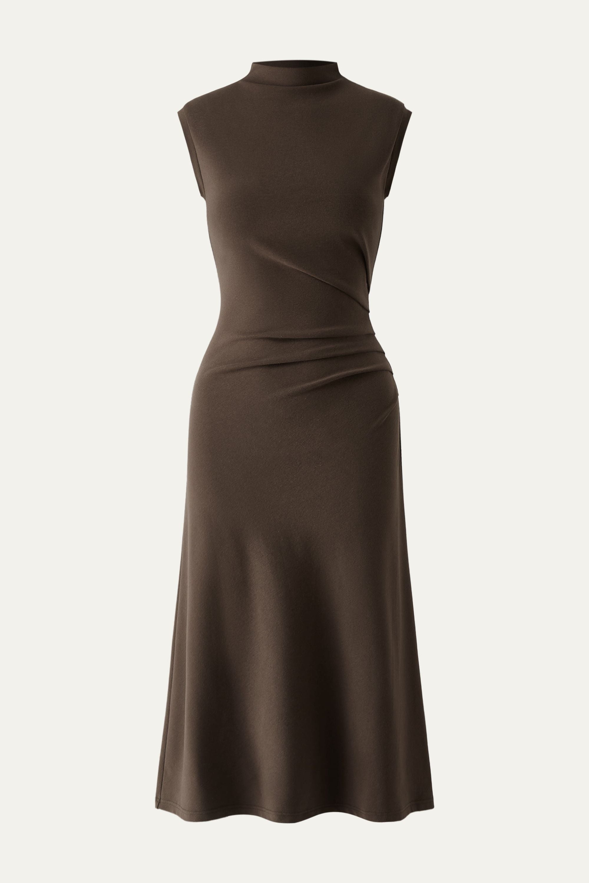 Mockneck Tucks Midi Dress