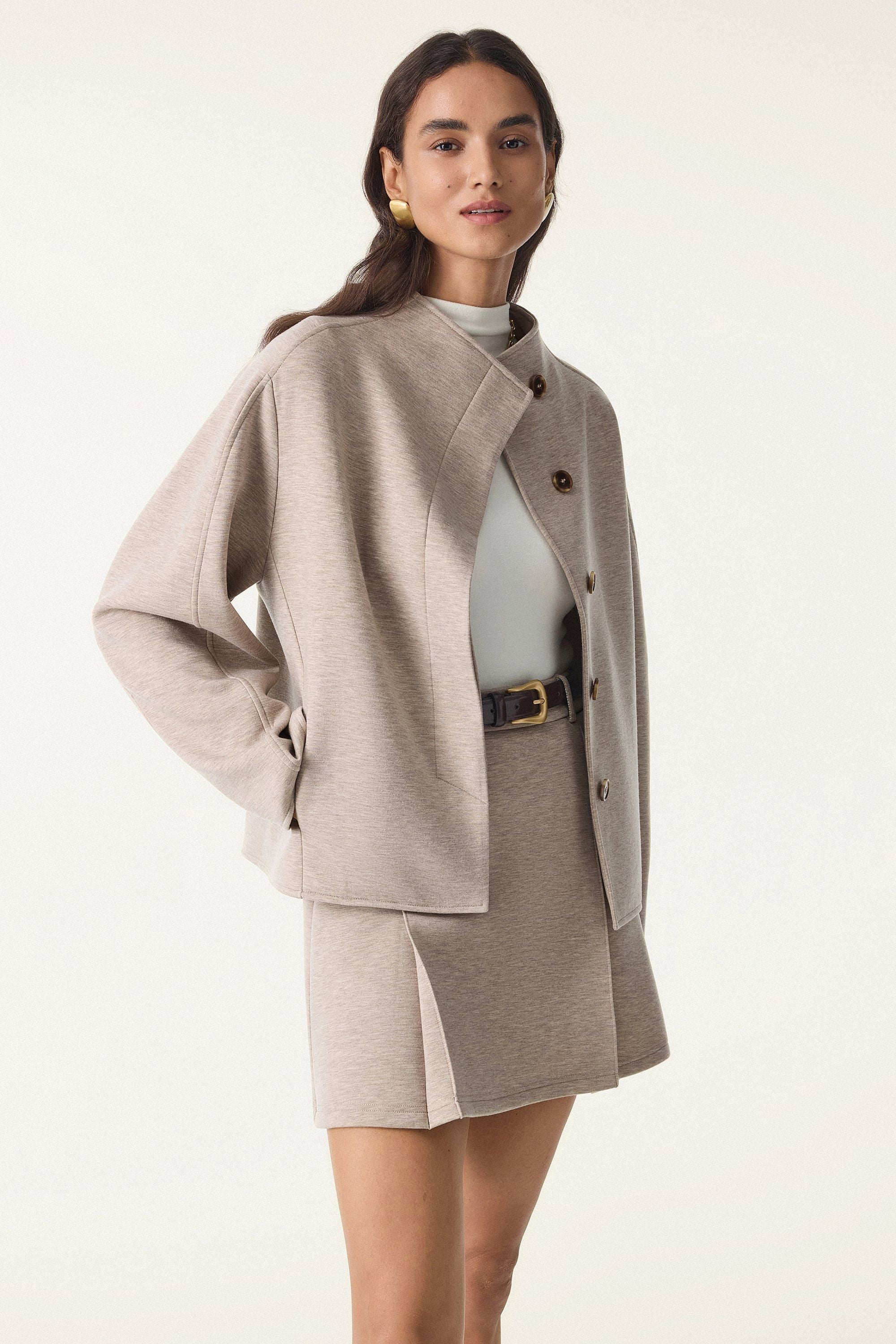 2Pcs Set Jacket & Double Waistband Straight Pants
