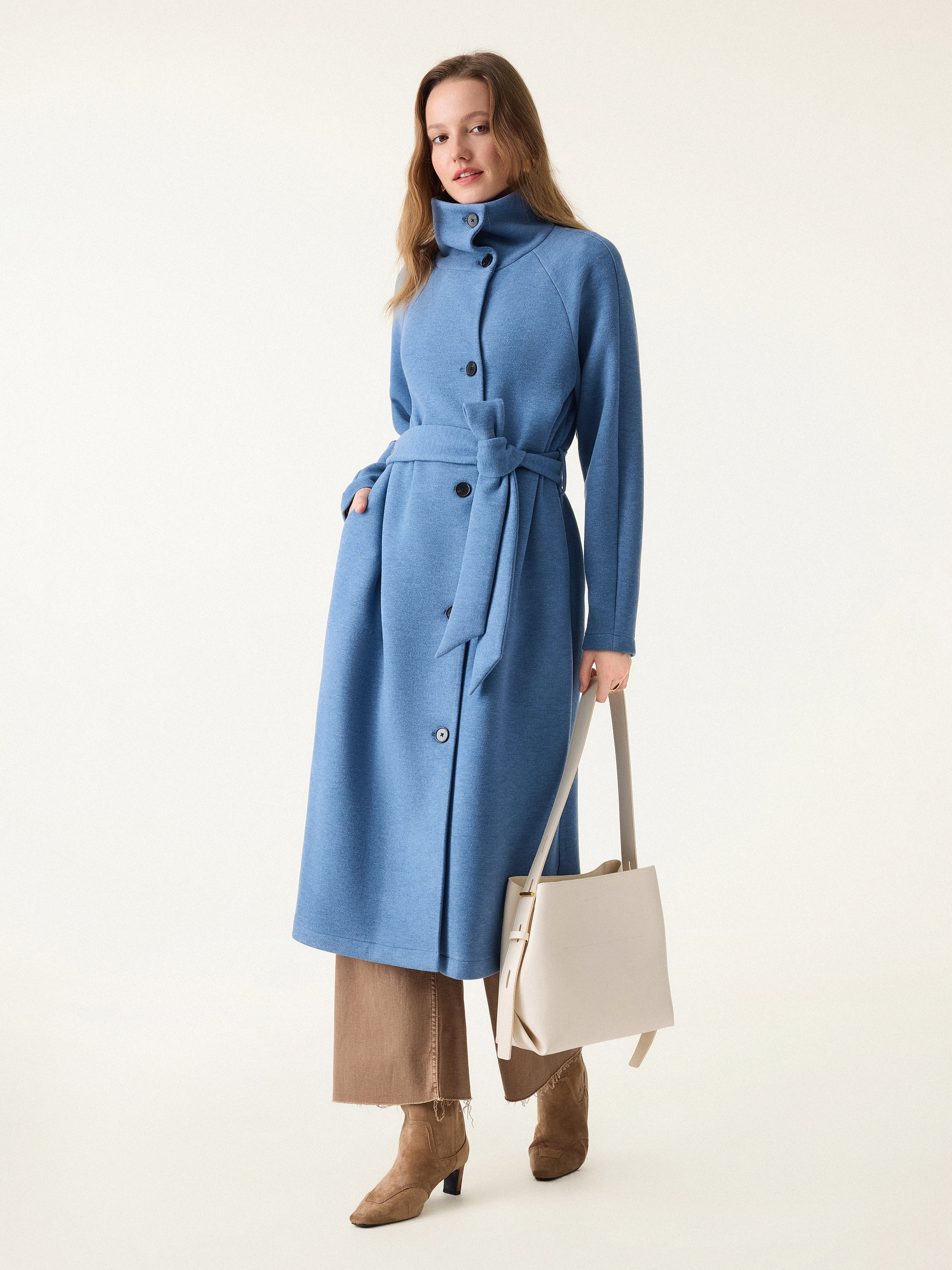 Jero™ |  Belted Tunnel Neck Button Front Coat