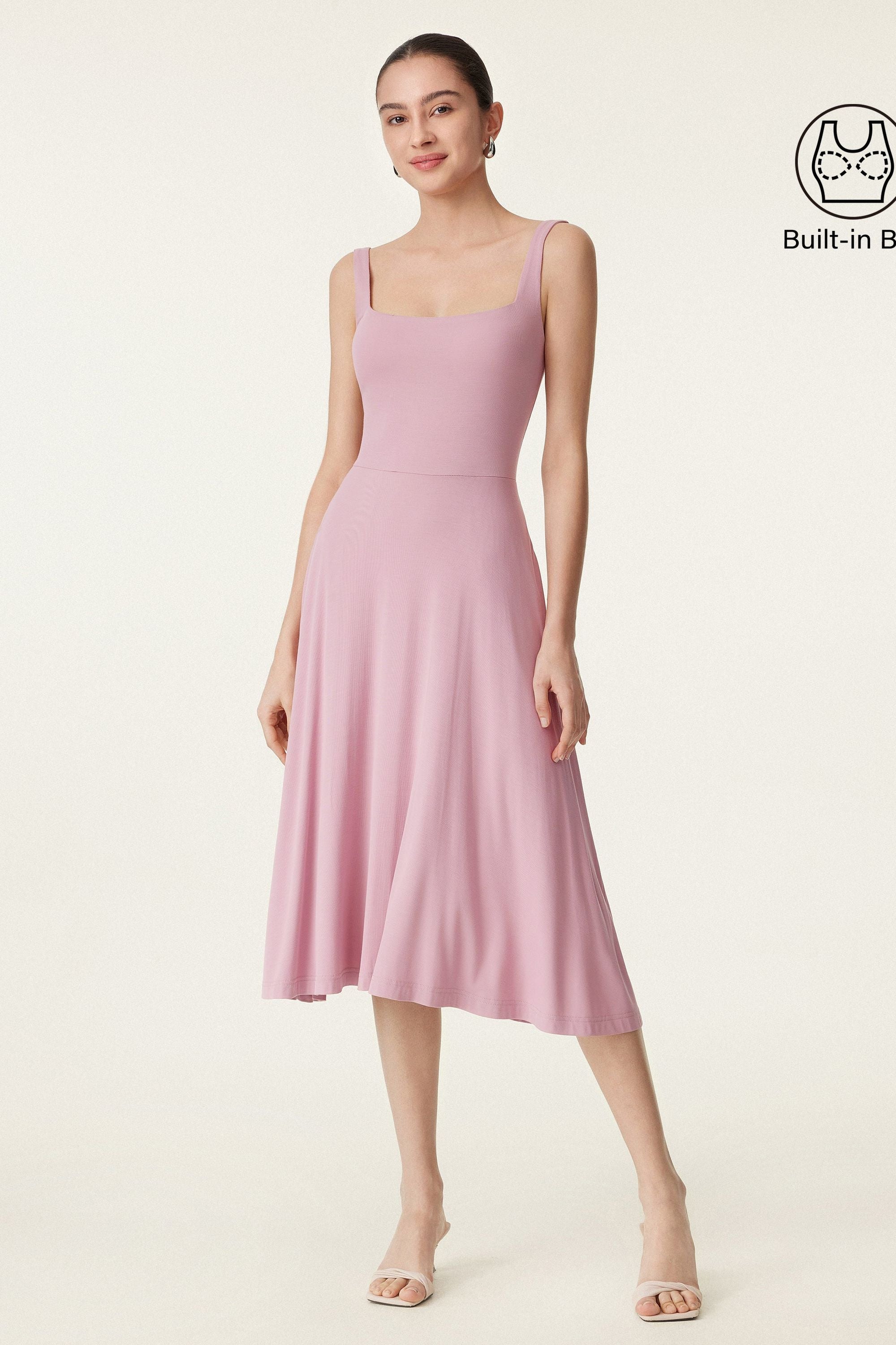 Square Neck Flowy New Airy Brami Midi Dress