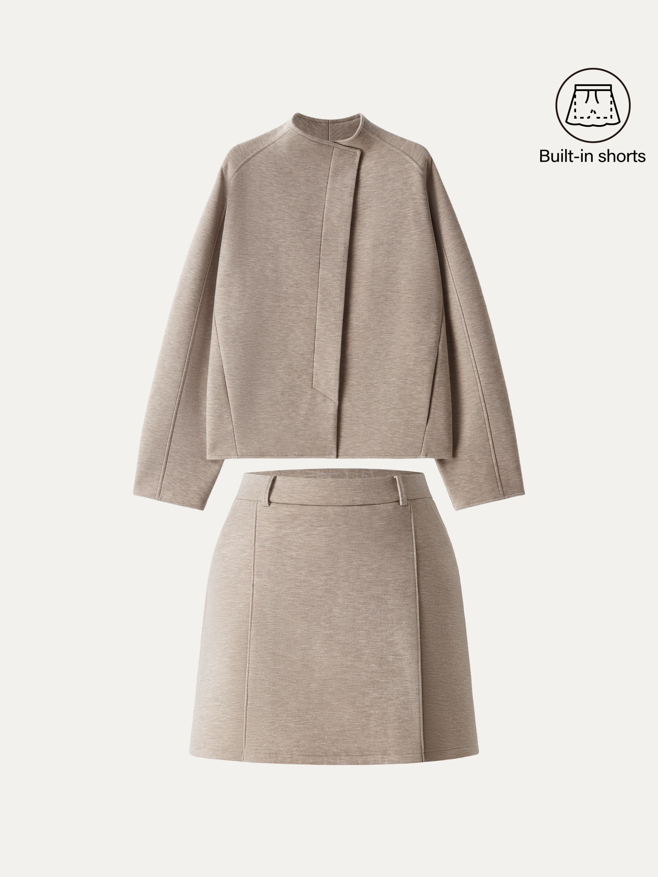 Jero ™ | 2Pcs Set  Cropped Jacket & A-Line Pull on Skorts with Pockets