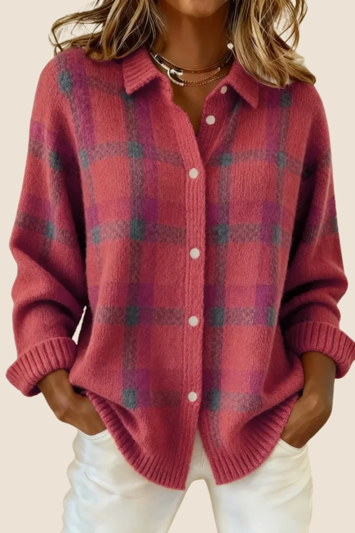 Knitted Blouse with Checkered Pattern