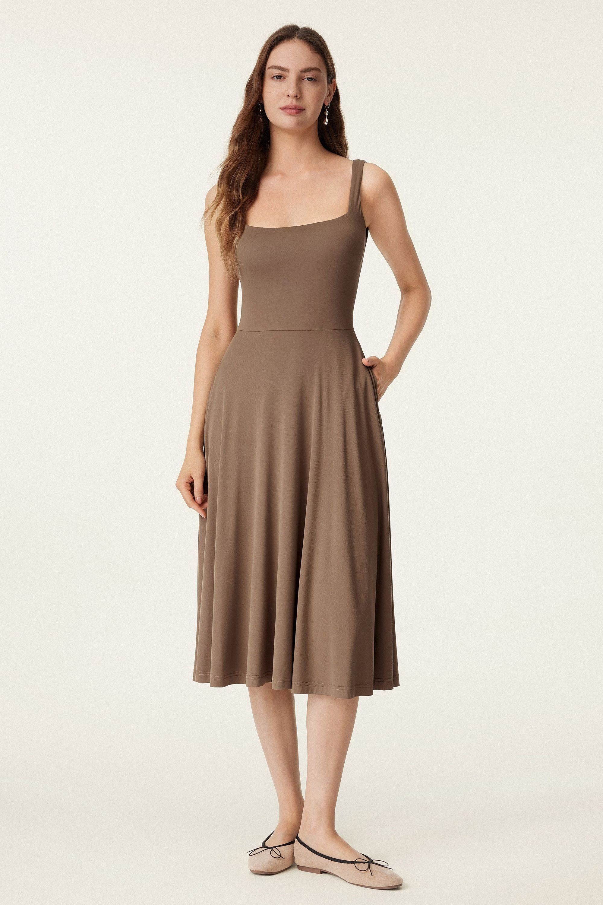 Square Neck Flowy New Airy Brami Midi Dress