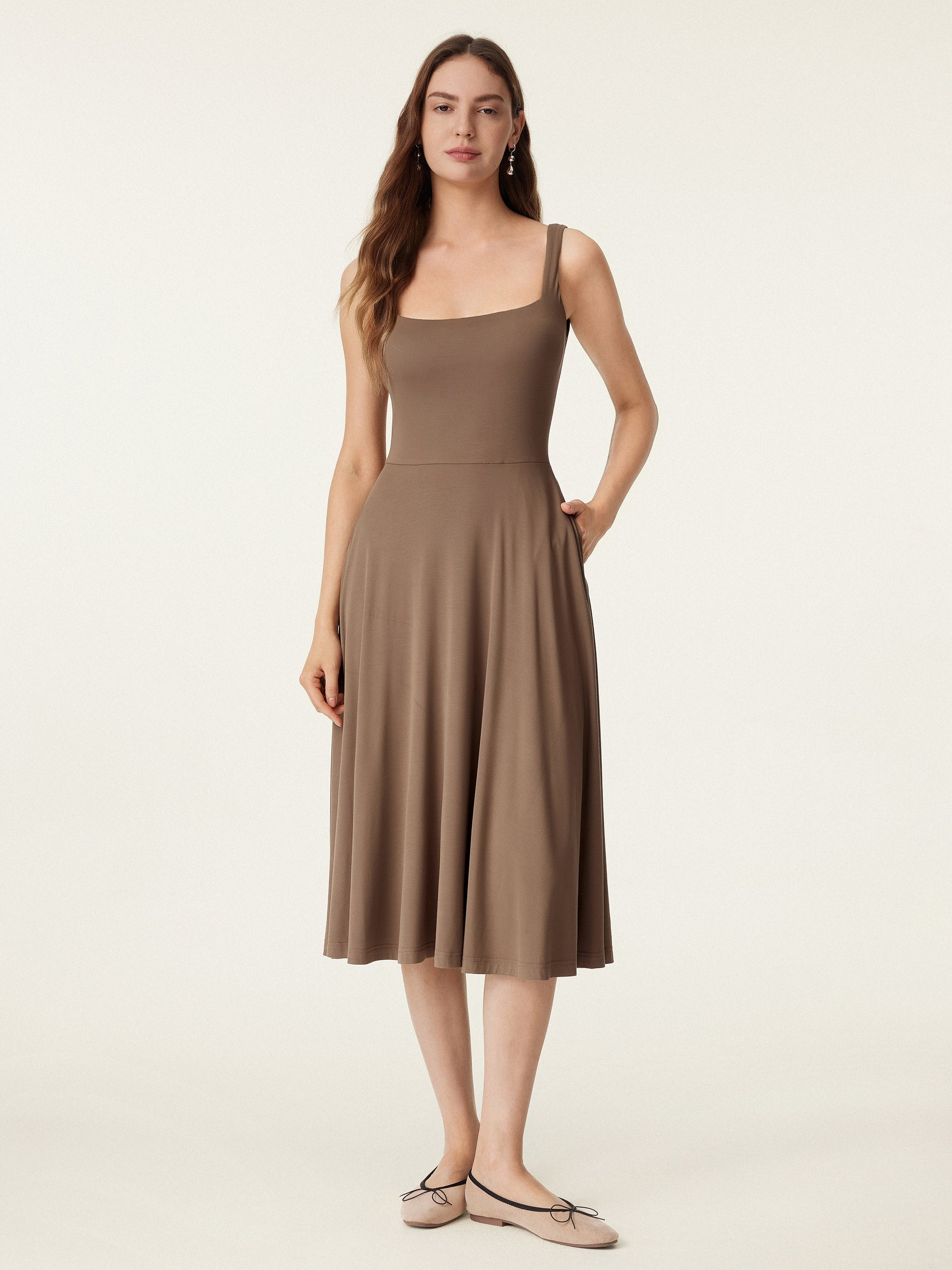 Jero™ | Square Neck Flowy New Airy Brami Midi Dress