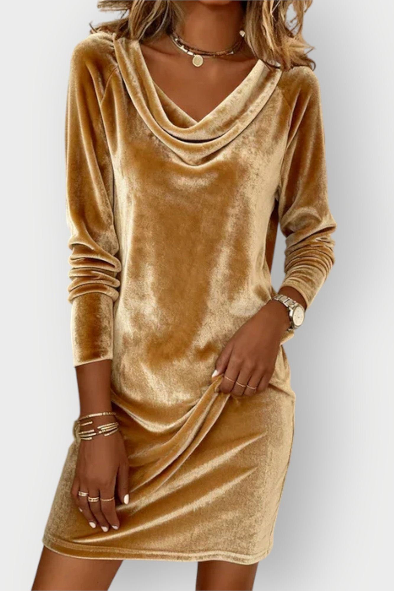 Kathleen - Drape Neck Velvet Dress