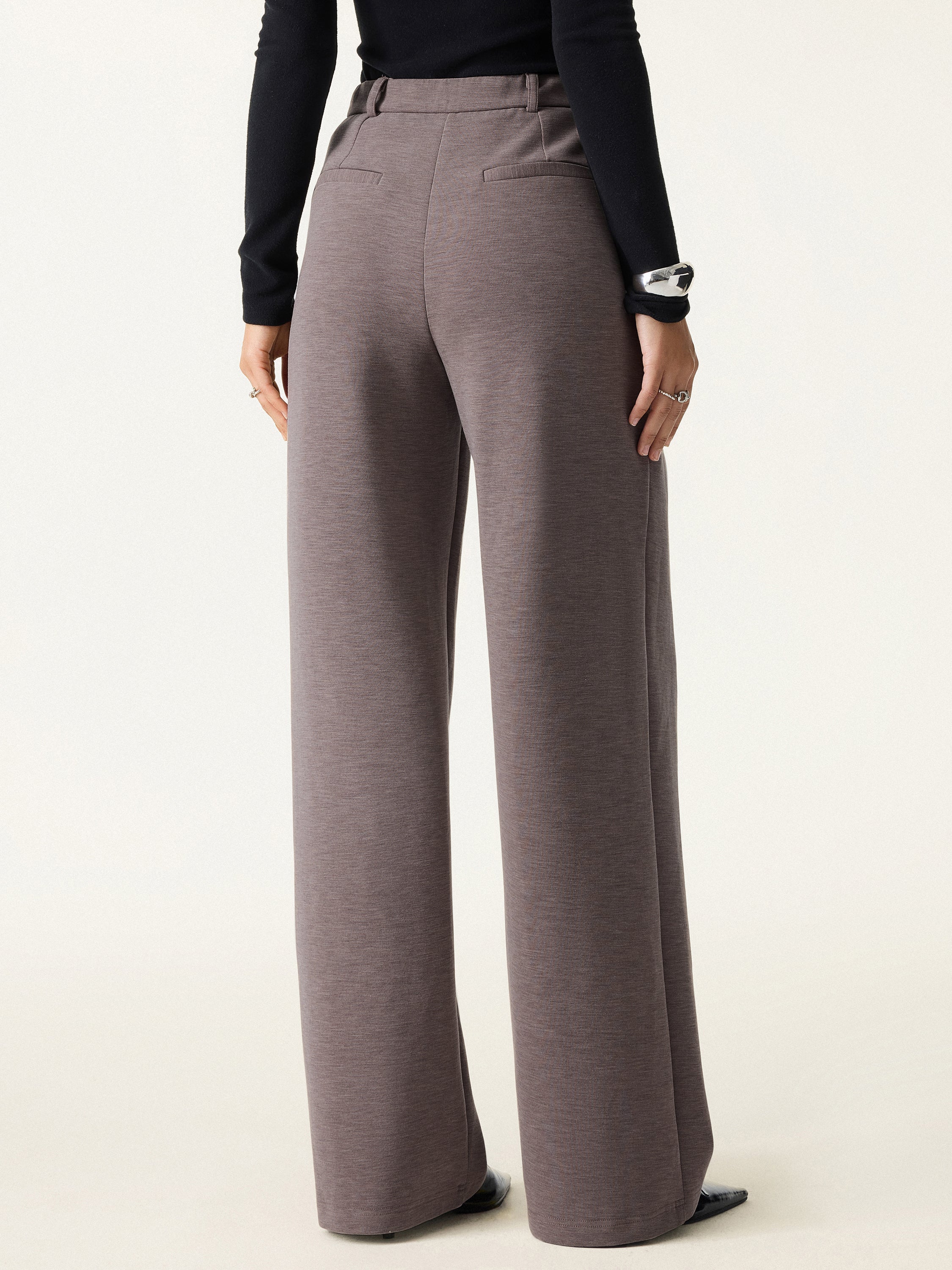 Jero™ | Cozy Warm High Rise Slanted Fly Front Wide Leg Pants