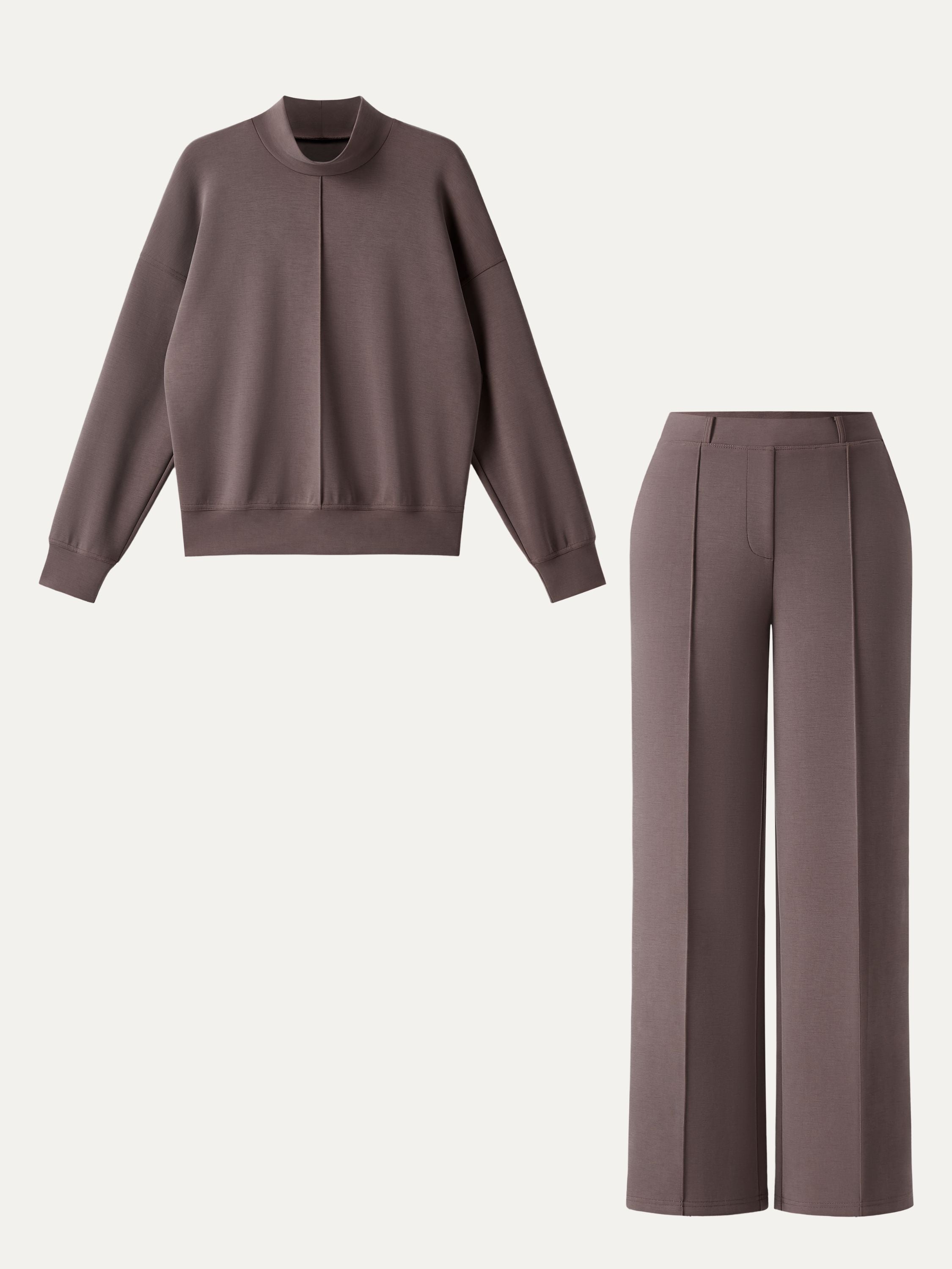 Jero ™  | 2Pcs Set Mockneck Pullover Shirt & Mid Rise Straight Leg Pants with Pockets
