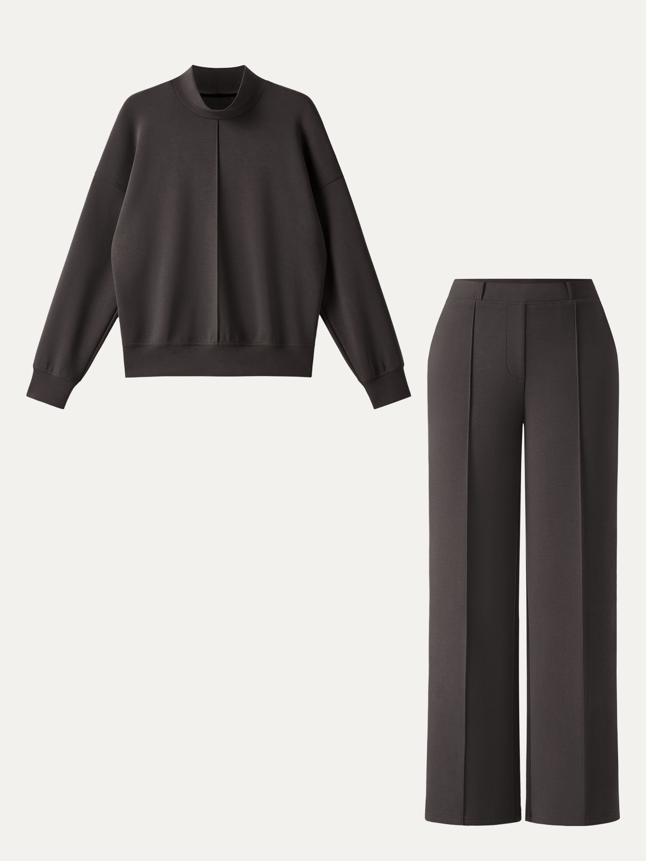 Jero ™  | 2Pcs Set Mockneck Pullover Shirt & Mid Rise Straight Leg Pants with Pockets