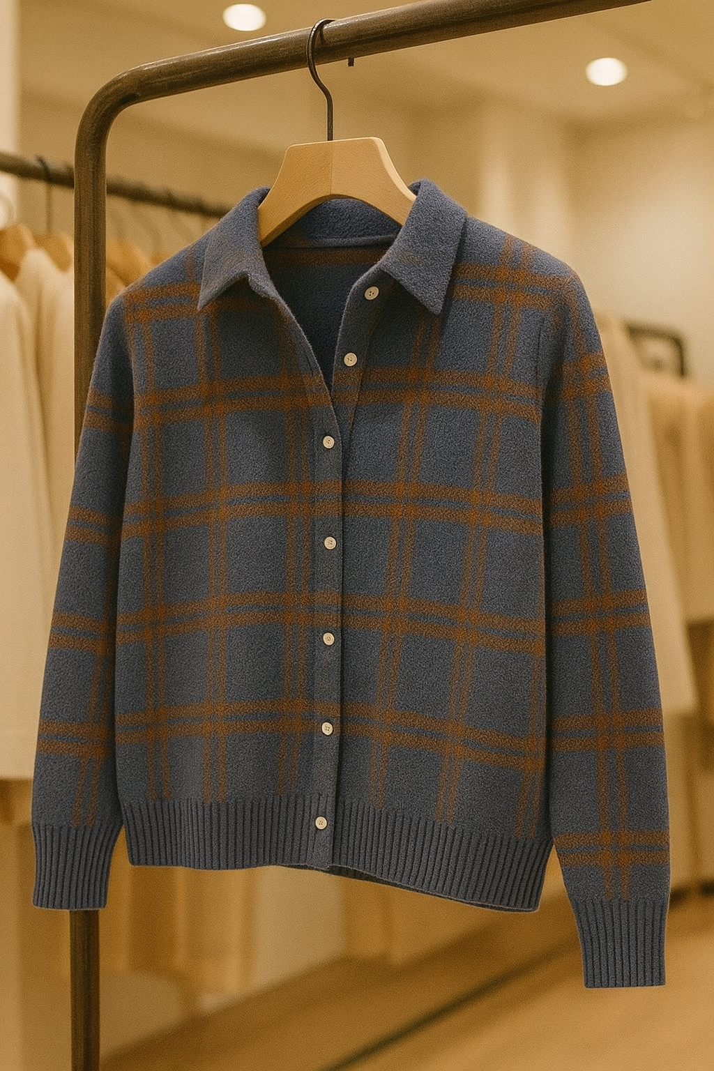 Knitted Blouse with Checkered Pattern