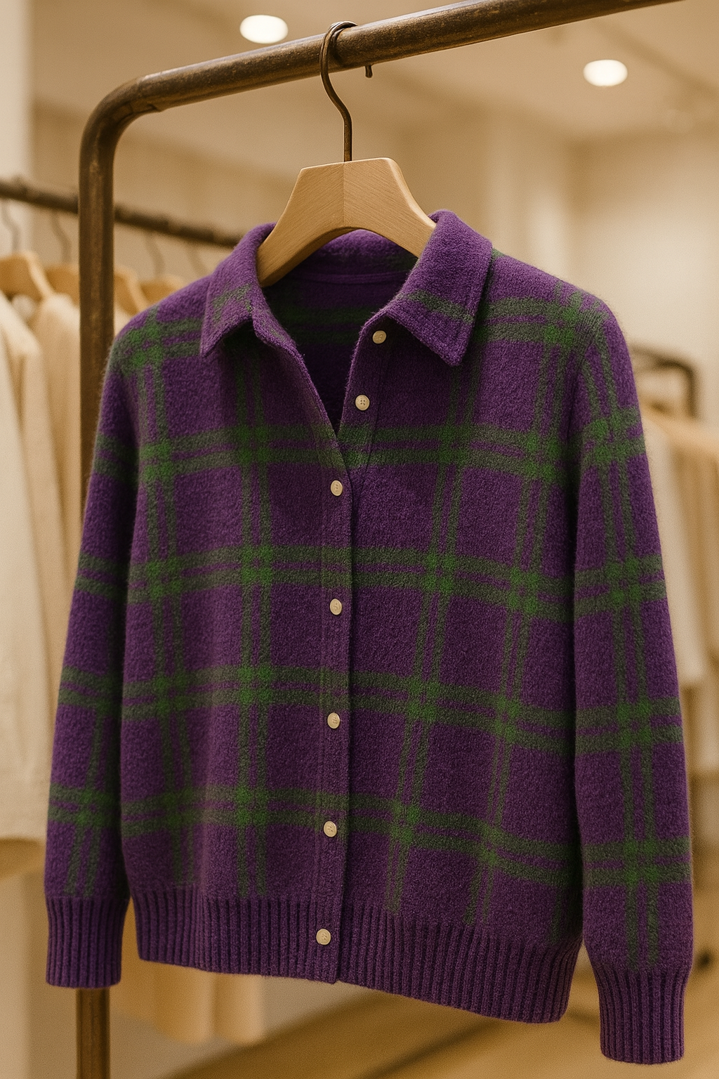 Knitted Blouse with Checkered Pattern