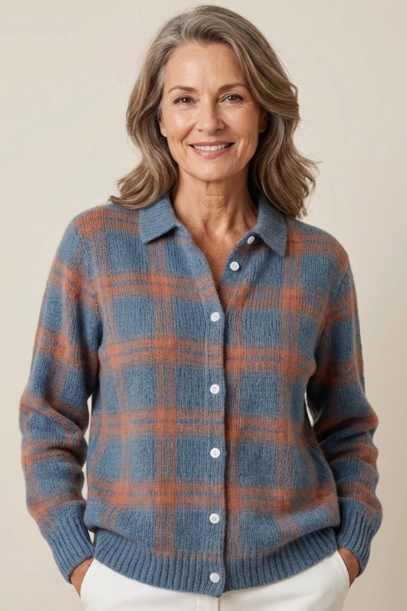 Knitted Blouse with Checkered Pattern