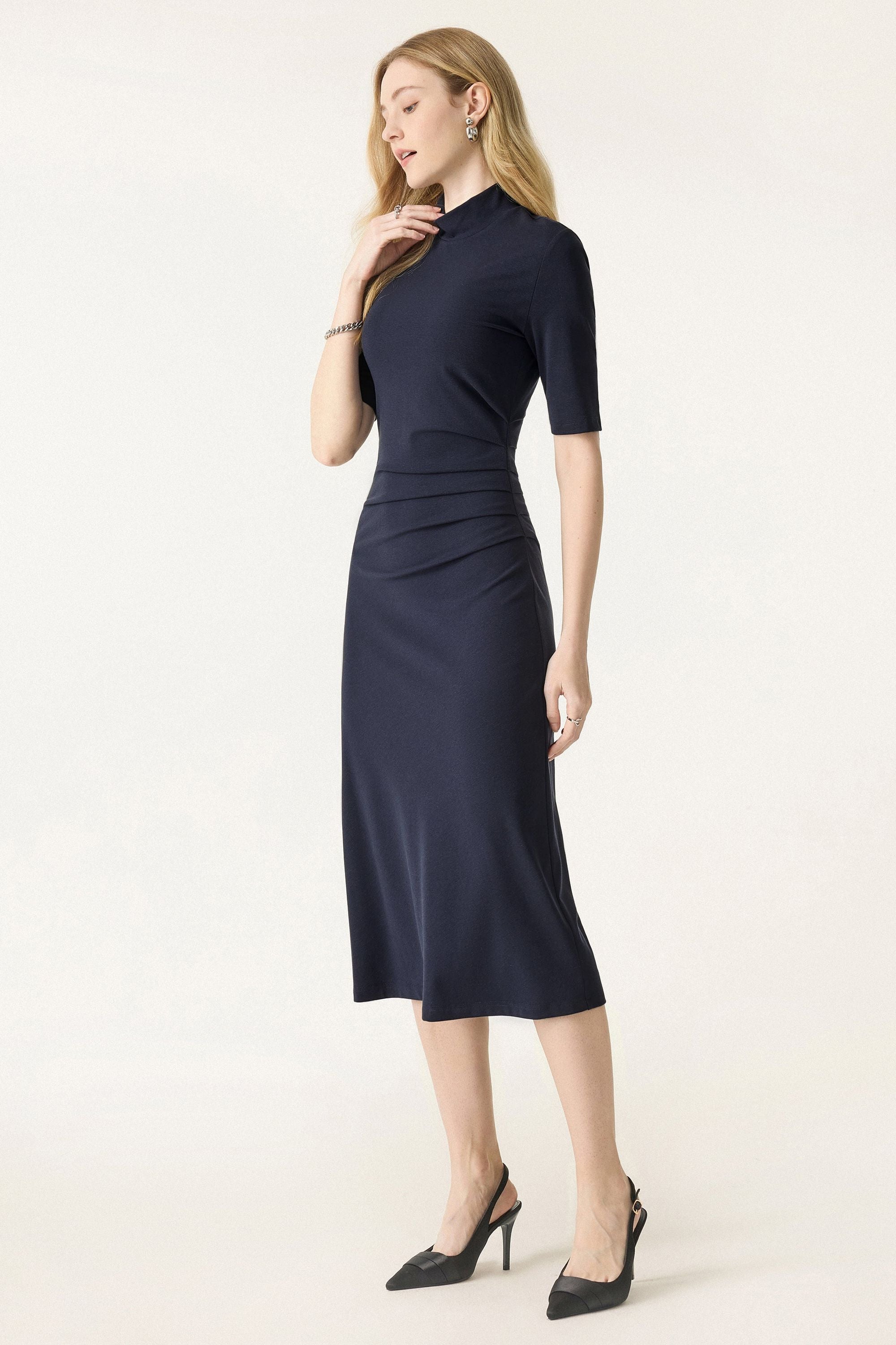 Length Sleeve Tucked Midi Dress