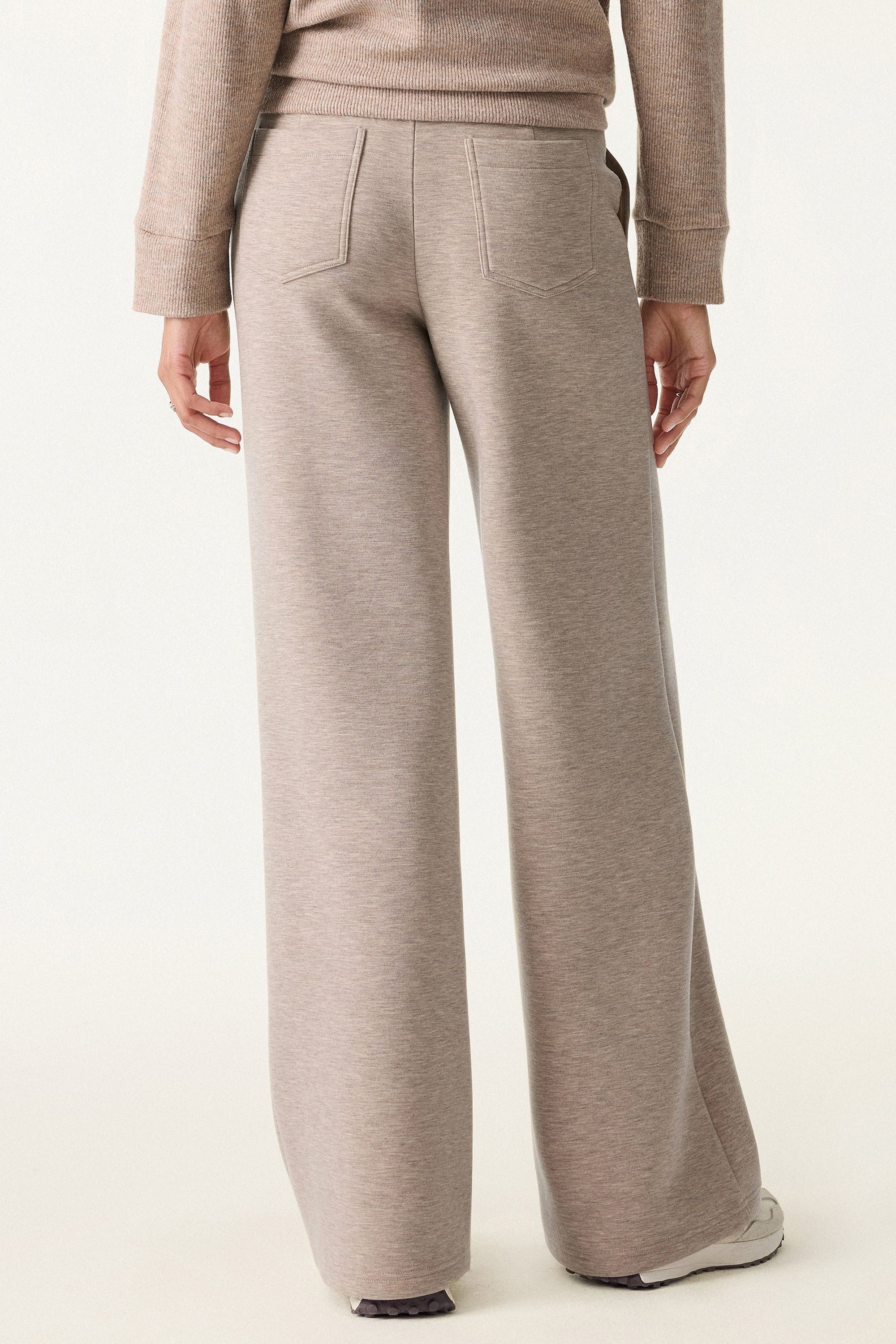 2Pcs Set Petite Double Waistband Straight Pants & V-Neck Batwing Sleeve Pullover