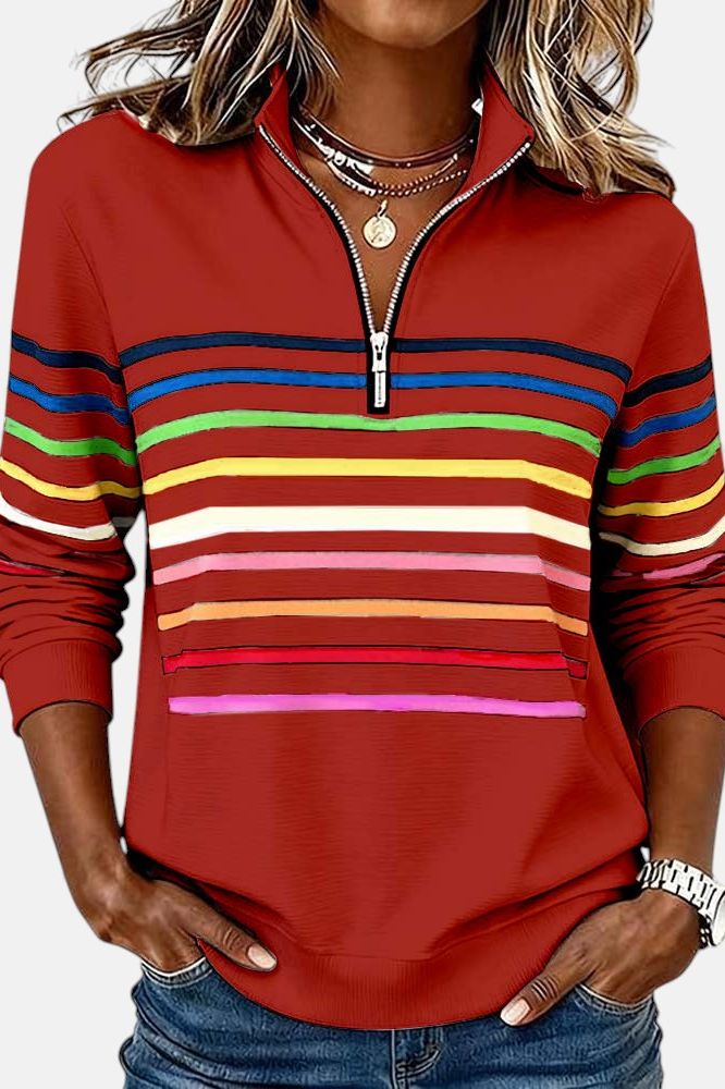 Rainbow Striped Zip Sweater