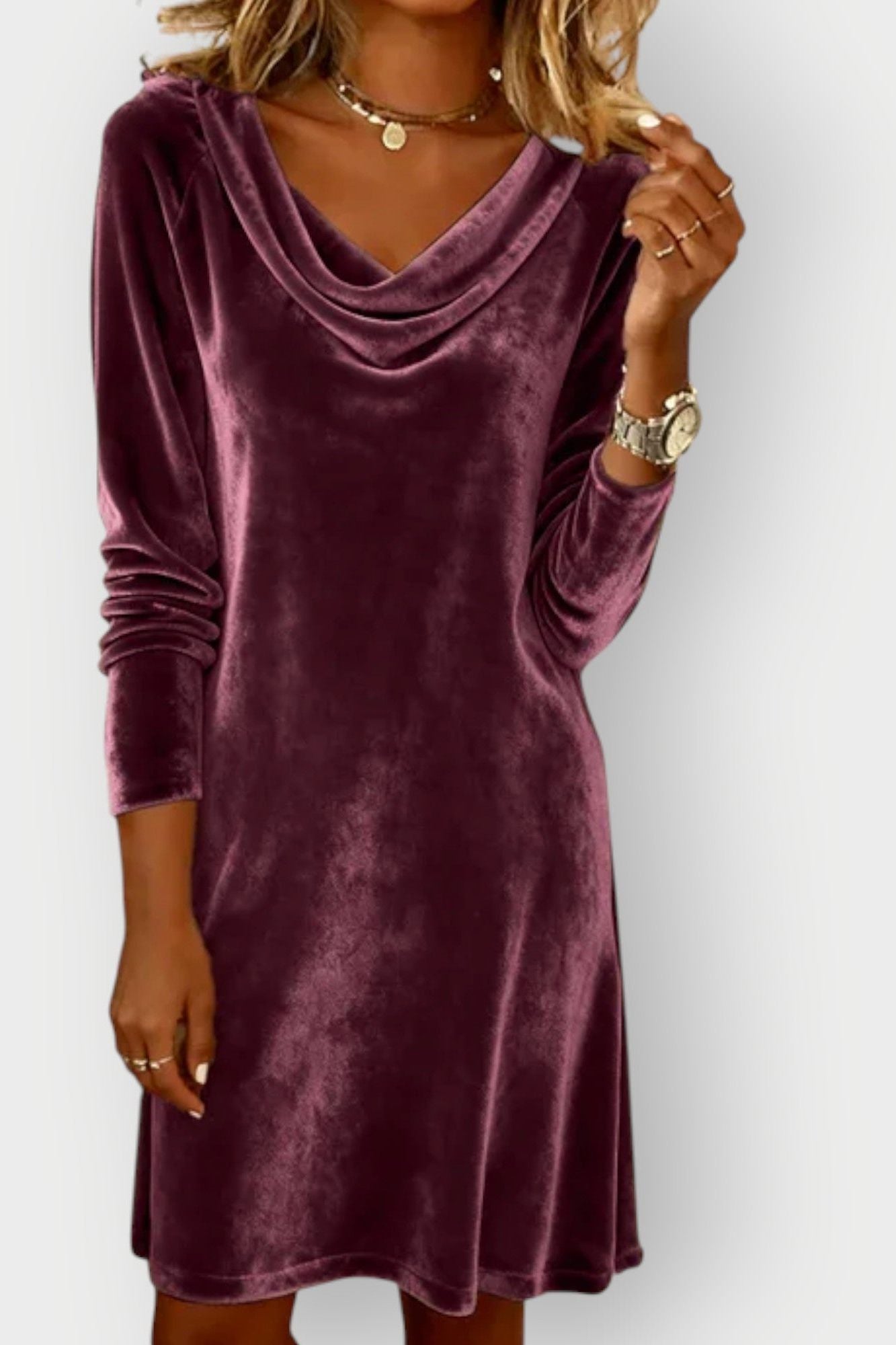 Kathleen - Drape Neck Velvet Dress