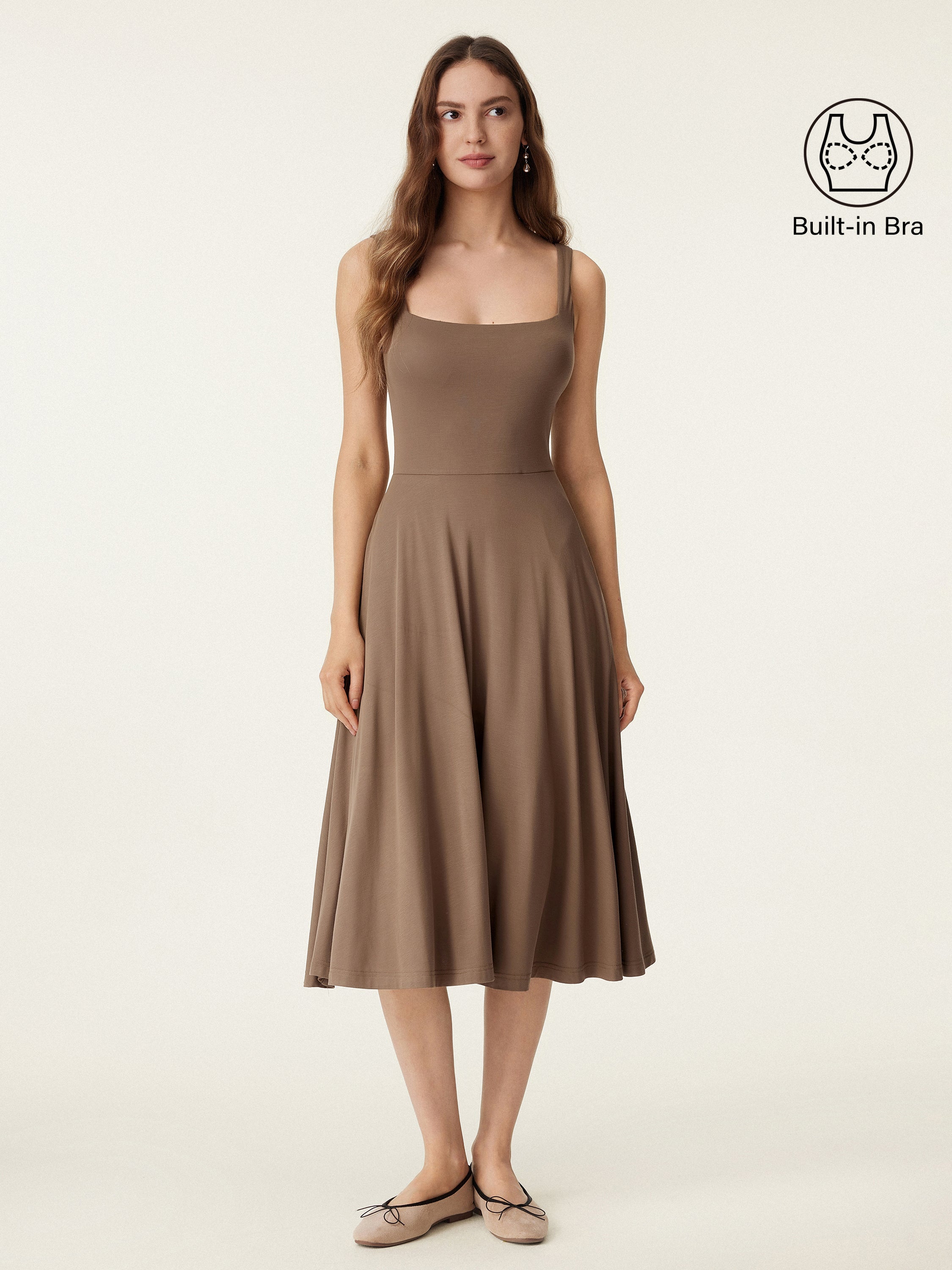 Jero™ | Square Neck Flowy New Airy Brami Midi Dress