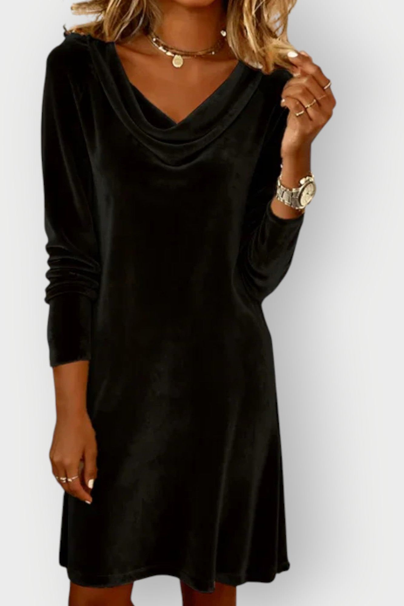 Kathleen - Drape Neck Velvet Dress