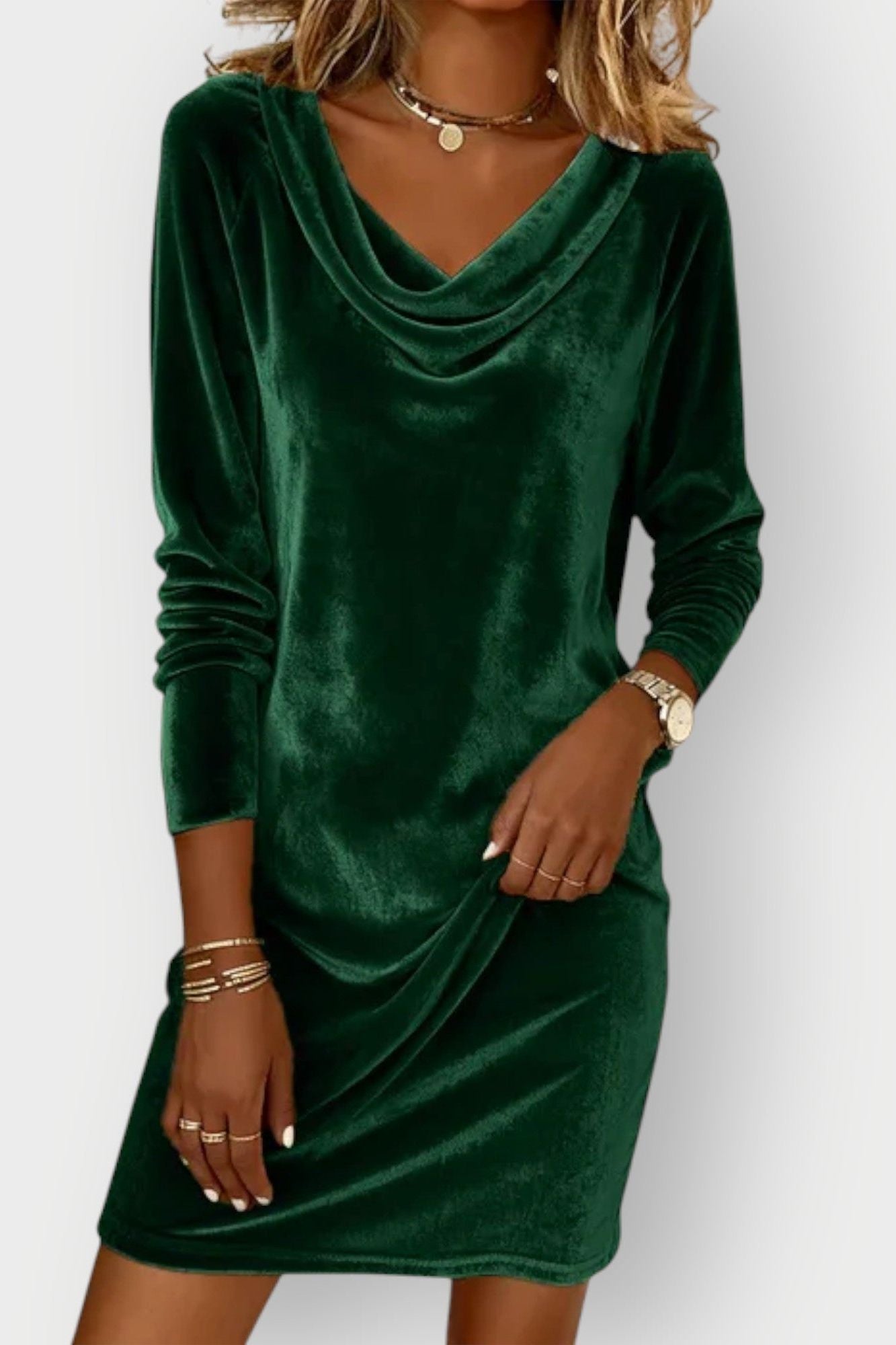 Kathleen - Drape Neck Velvet Dress