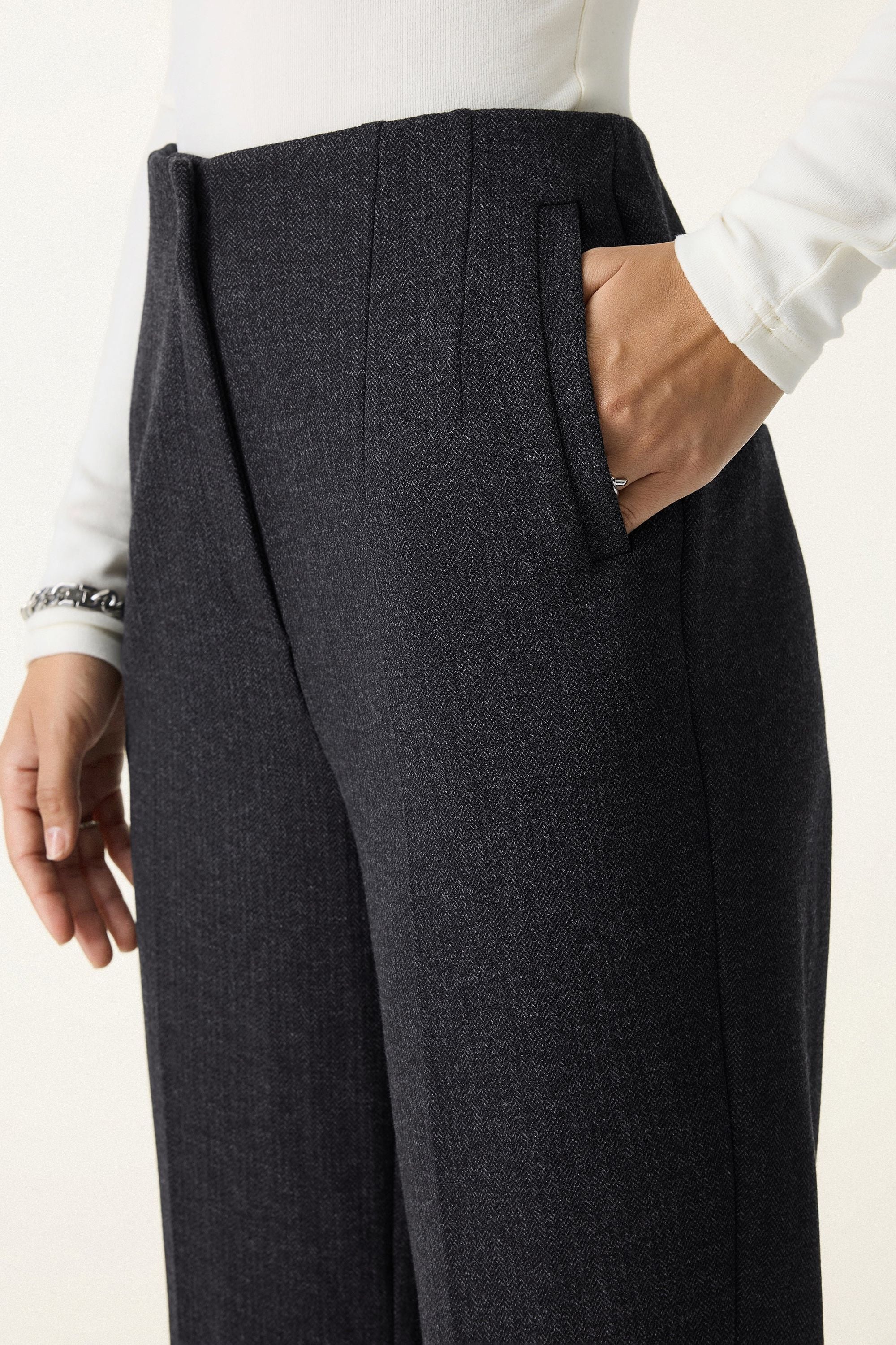 2Pcs Set Regular Tapered Trousers & Retro Belted Jacket