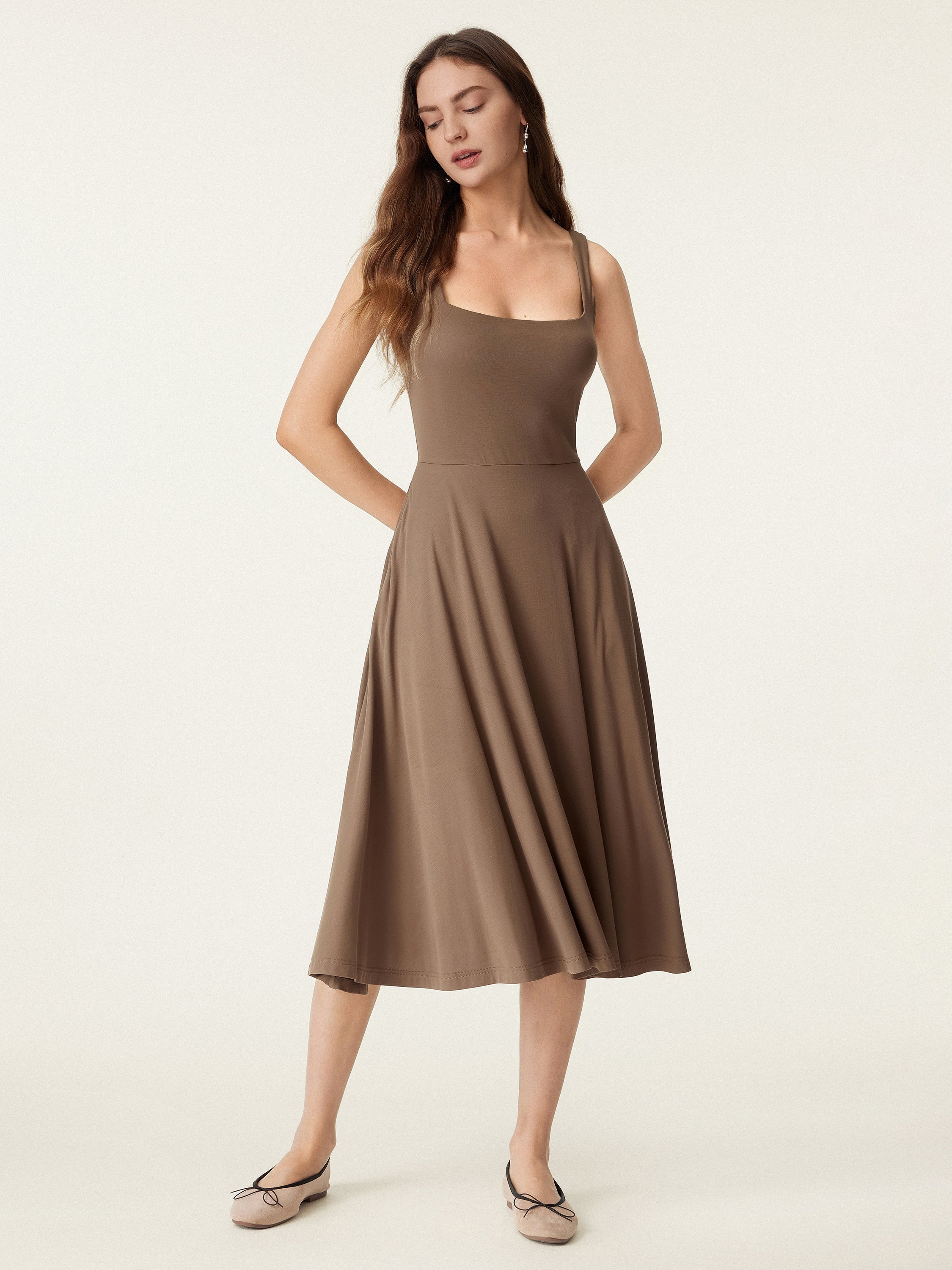 Jero™ | Square Neck Flowy New Airy Brami Midi Dress