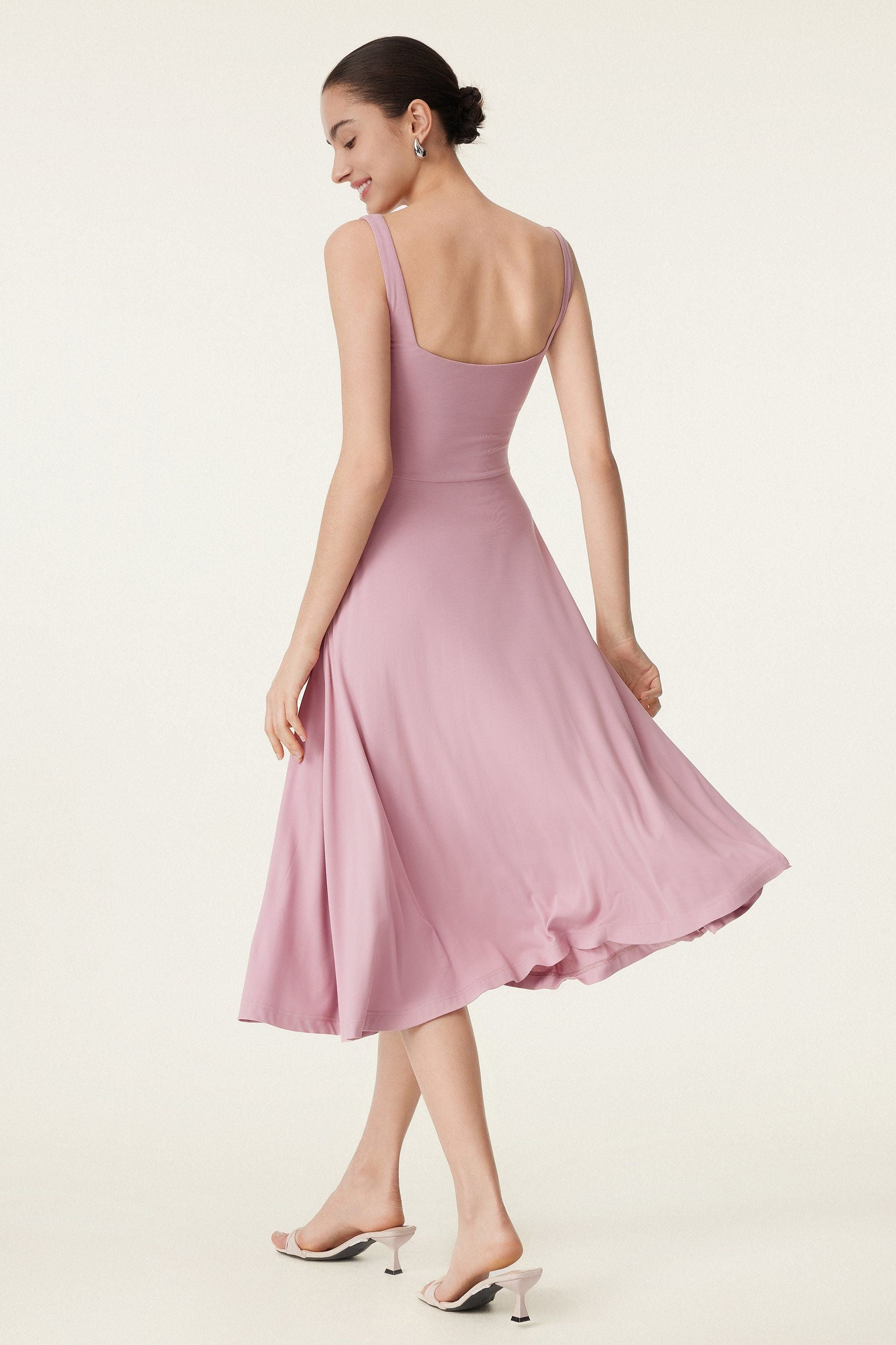 Square Neck Flowy New Airy Brami Midi Dress