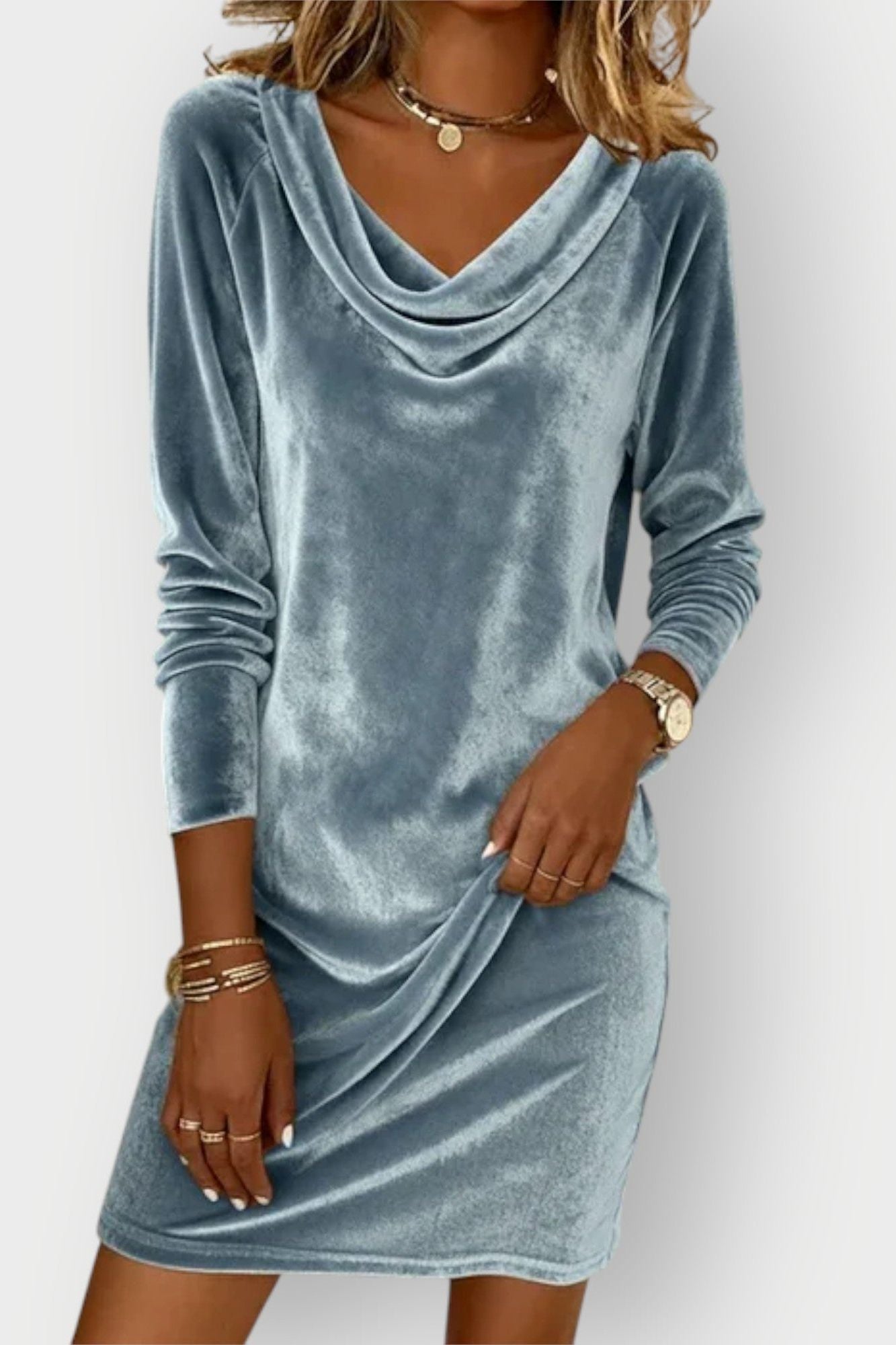 Kathleen - Drape Neck Velvet Dress