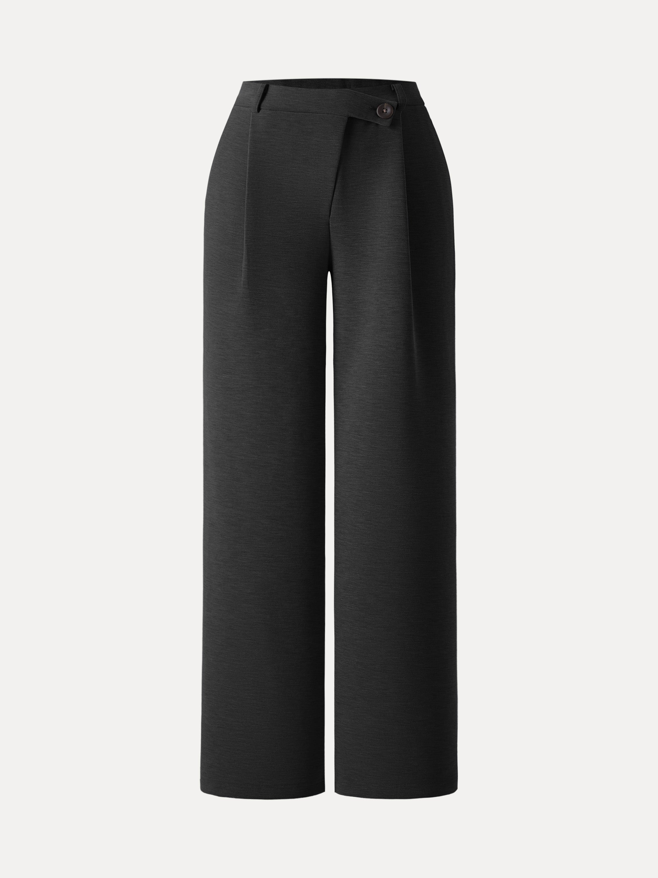 Jero™ | Cozy Warm High Rise Slanted Fly Front Wide Leg Pants