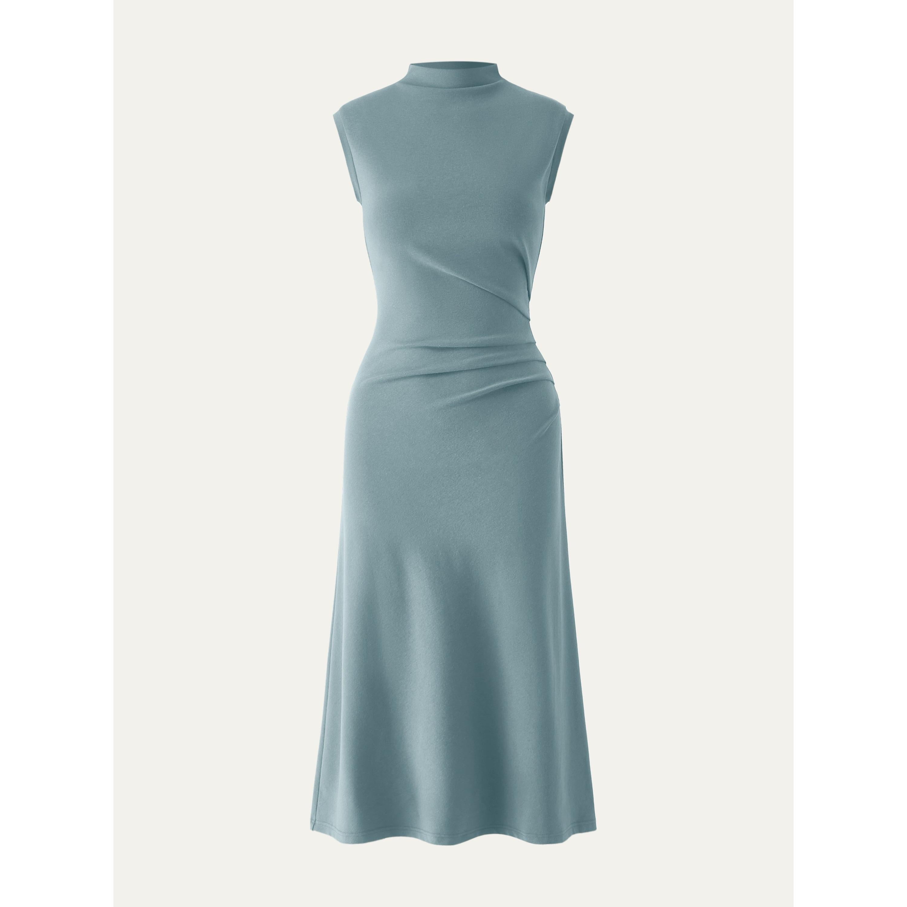 Mockneck Tucks Midi Dress